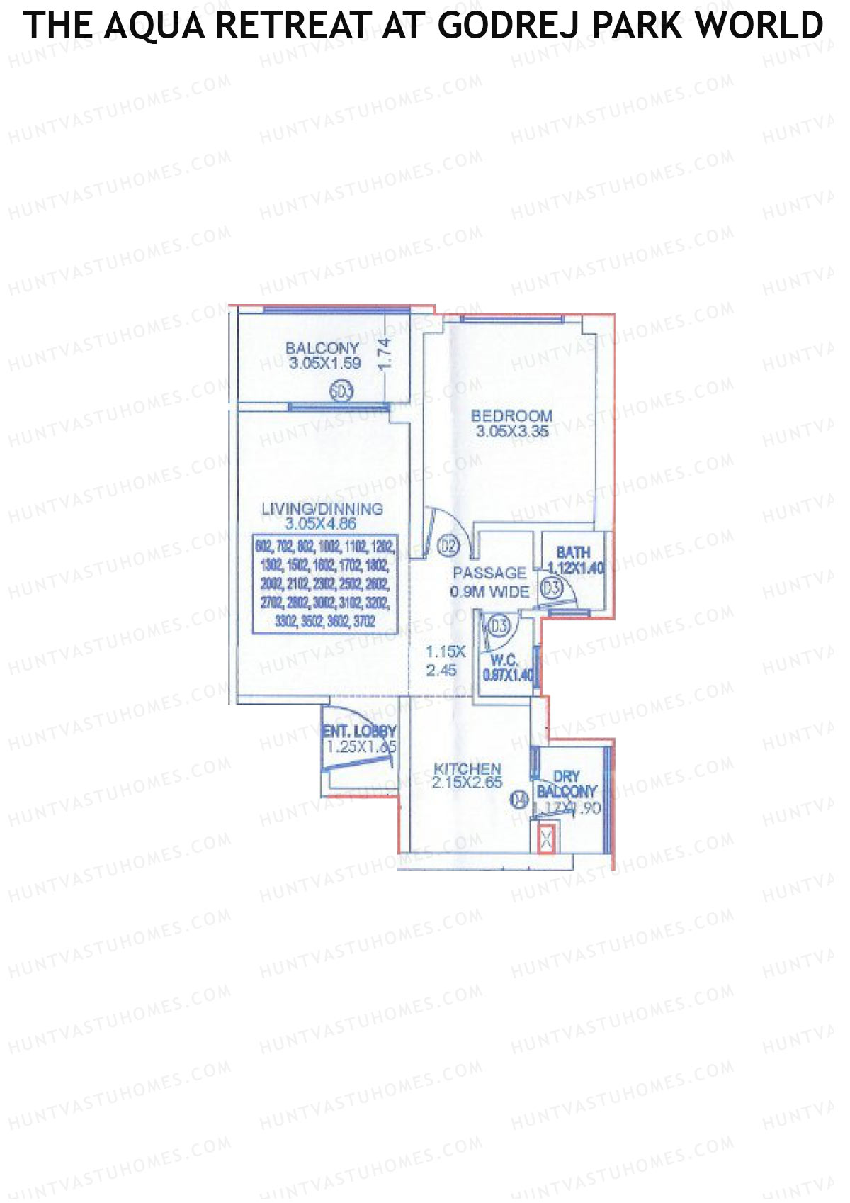 The Aqua Retreat at Godrej Park World, Tower 5 Wing I, Unit 2, 1BHK, Carpet Area 557   sq ft 