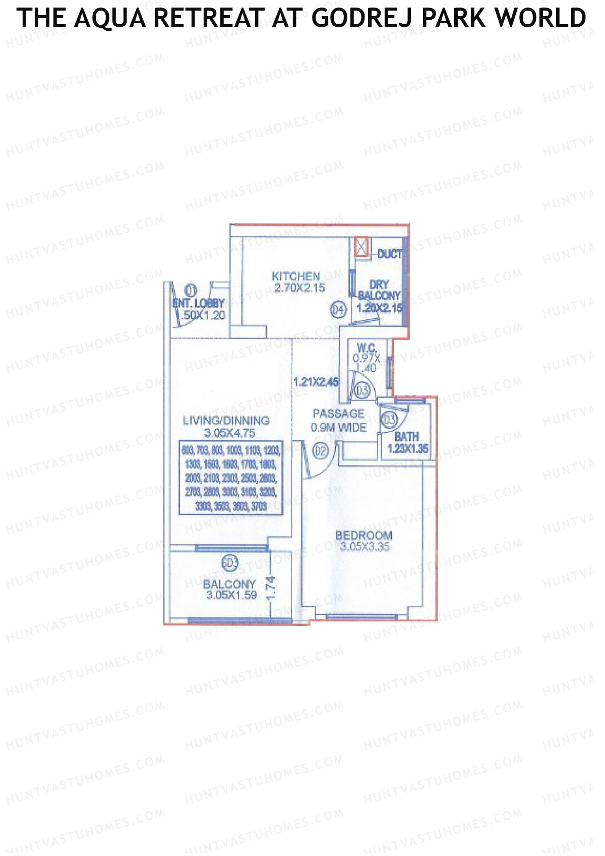 The Aqua Retreat at Godrej Park World, Tower 5 Wing I, Unit 3, 1BHK, Carpet Area 568   sq ft 