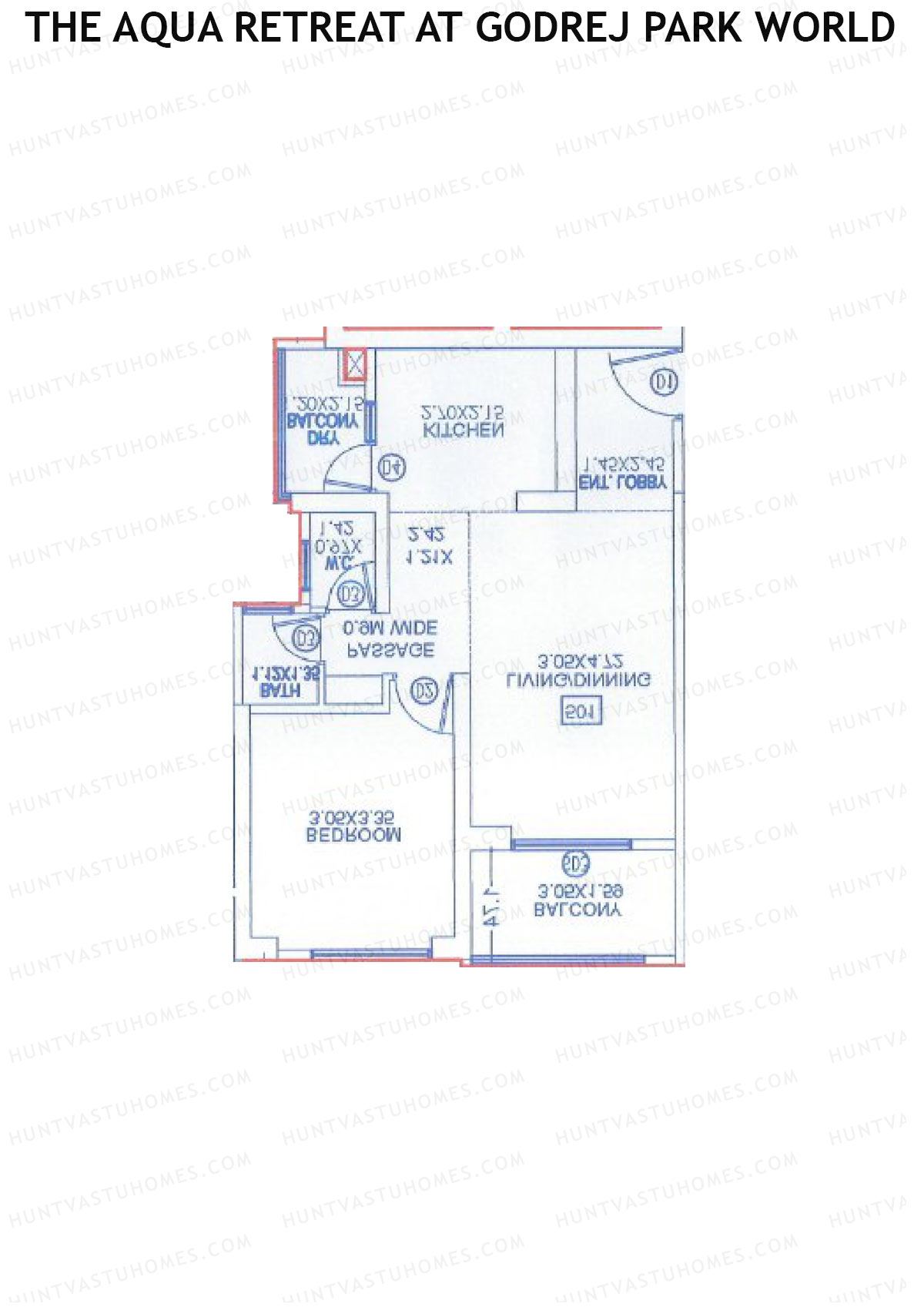 The Aqua Retreat at Godrej Park World, Tower 5 Wing I, Unit 4, 1BHK, Carpet Area 588   sq ft 