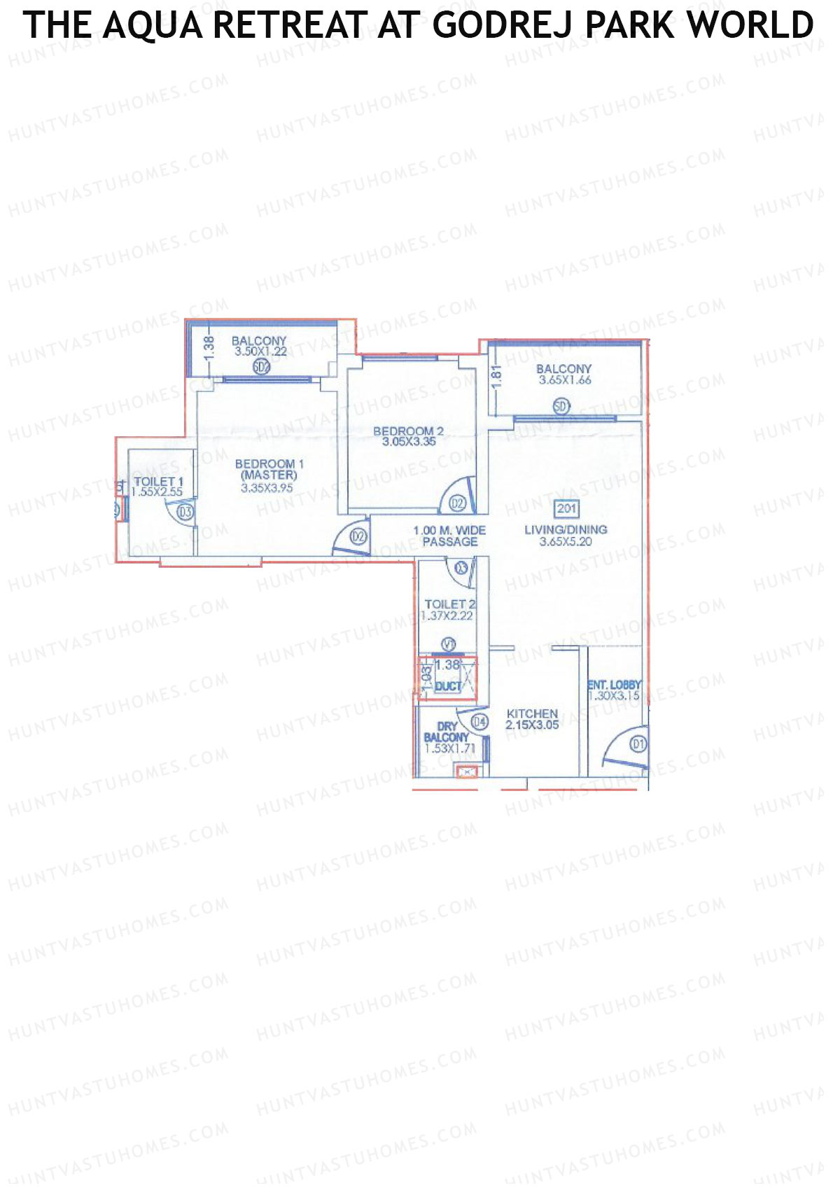 The Aqua Retreat at Godrej Park World, Tower 5 Wing J, Unit 1, 2BHK, Carpet Area 906   sq ft 