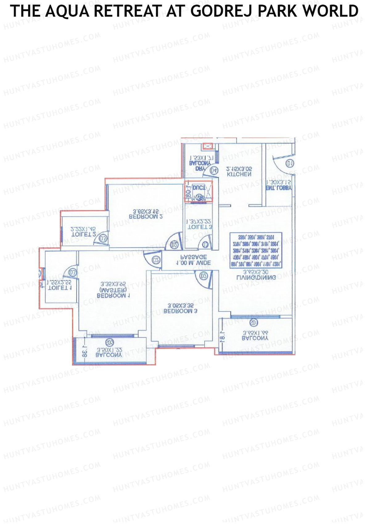The Aqua Retreat at Godrej Park World, Tower 5 Wing J, Unit 4, 3BHK, Carpet Area 1081   sq ft 