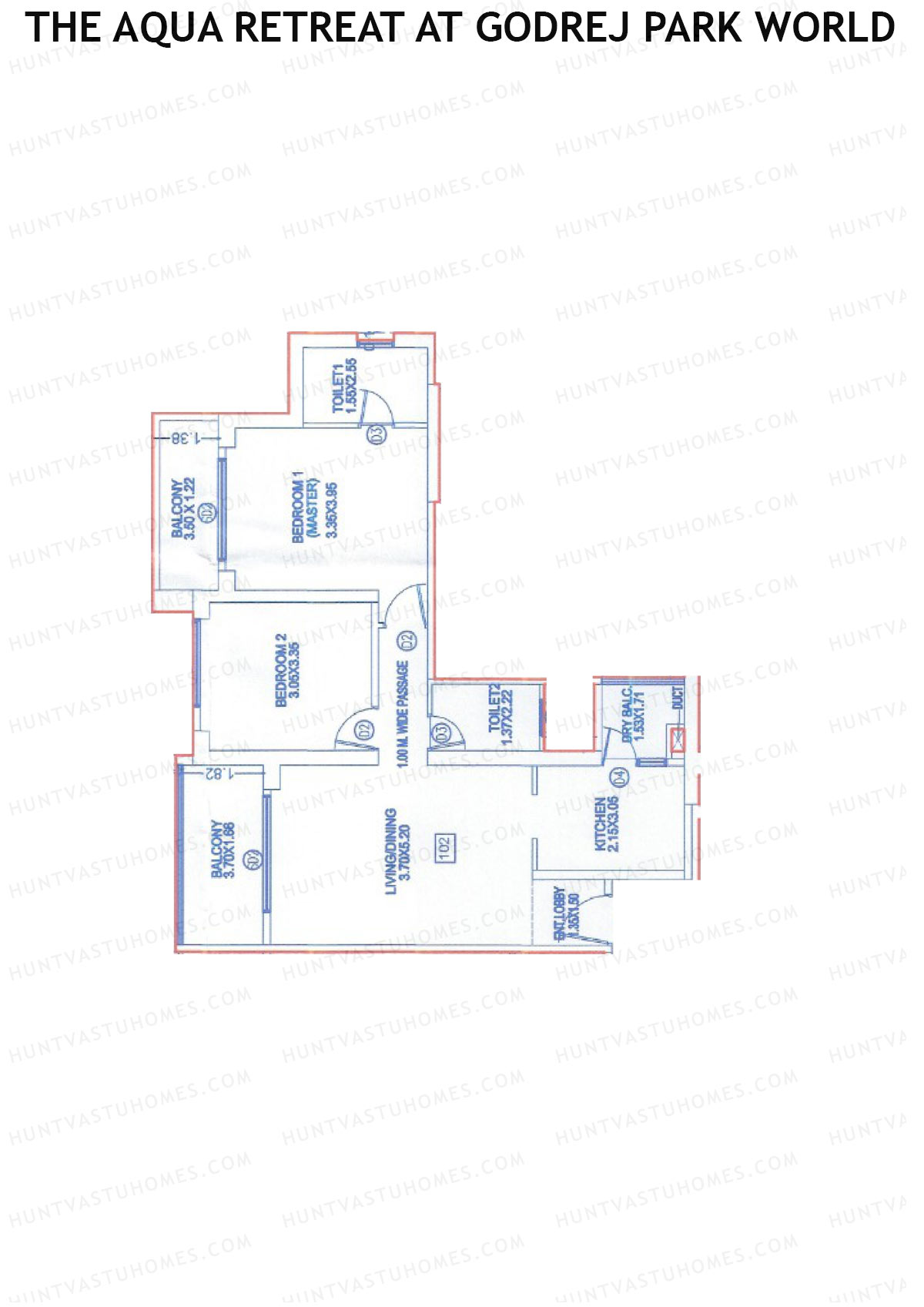 The Aqua Retreat at Godrej Park World, Tower 6 Wing K, Unit 2, 2BHK, Carpet Area 883   sq ft 