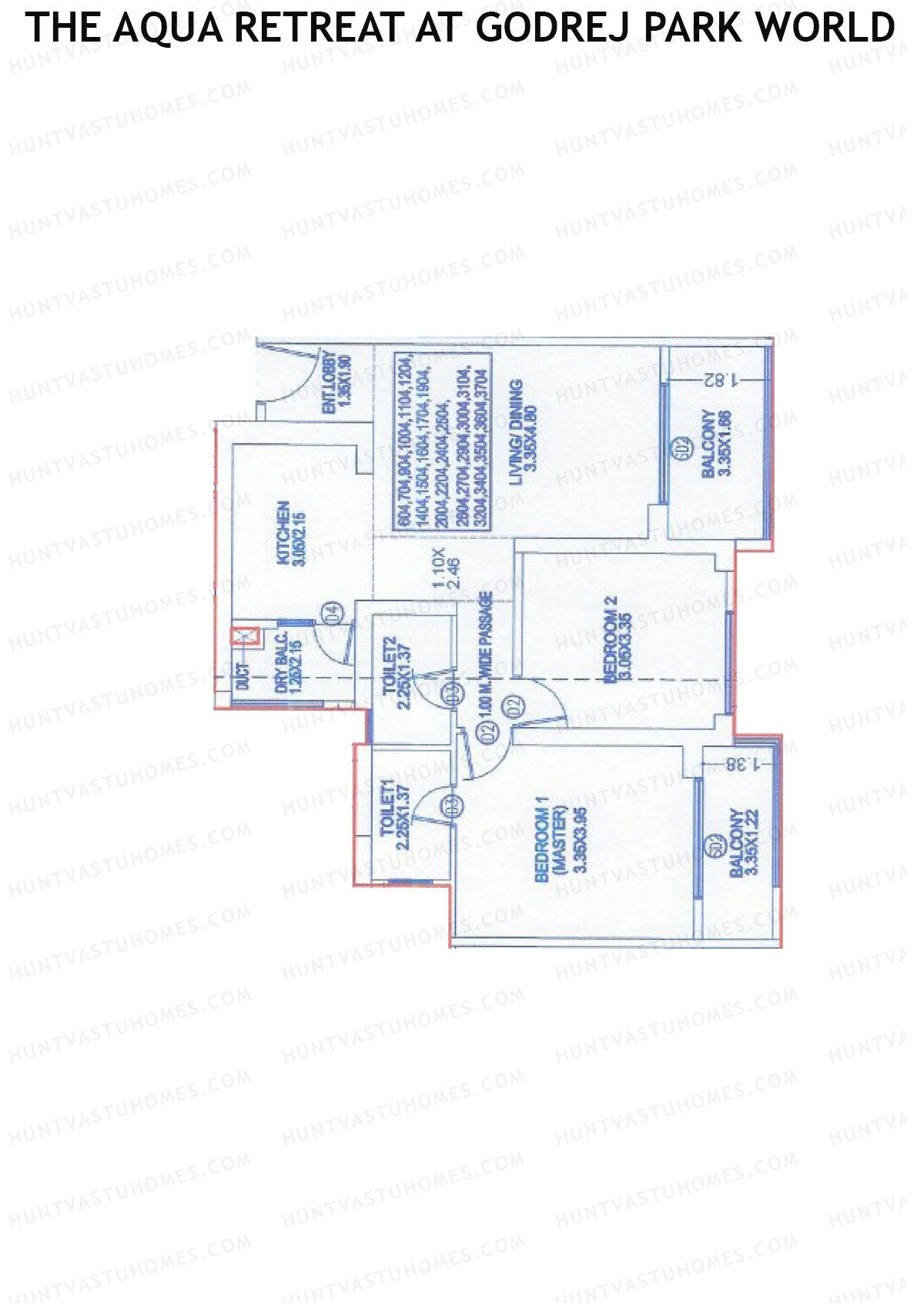 The Aqua Retreat at Godrej Park World, Tower 6 Wing K, Unit 4, 2BHK, Carpet Area 872   sq ft 
