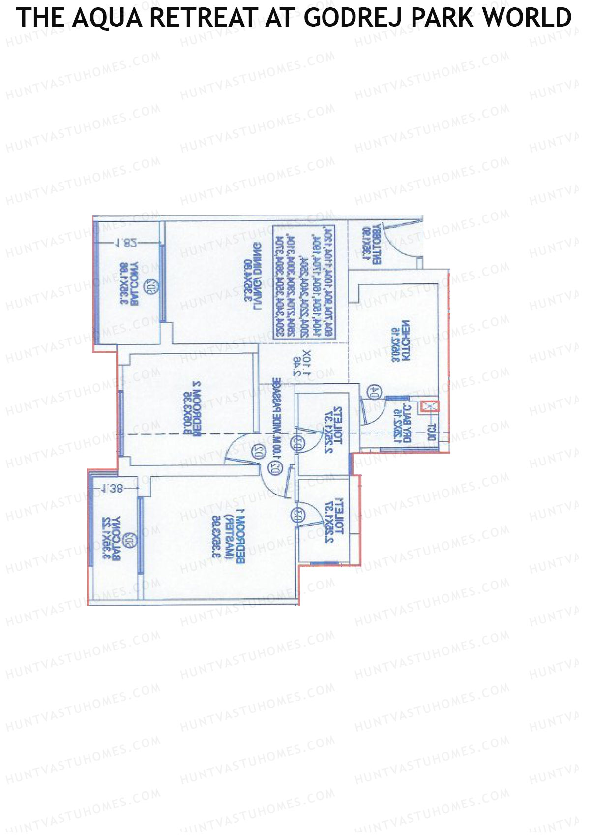 The Aqua Retreat at Godrej Park World, Tower 6 Wing L, Unit 1, 2BHK, Carpet Area 869   sq ft 