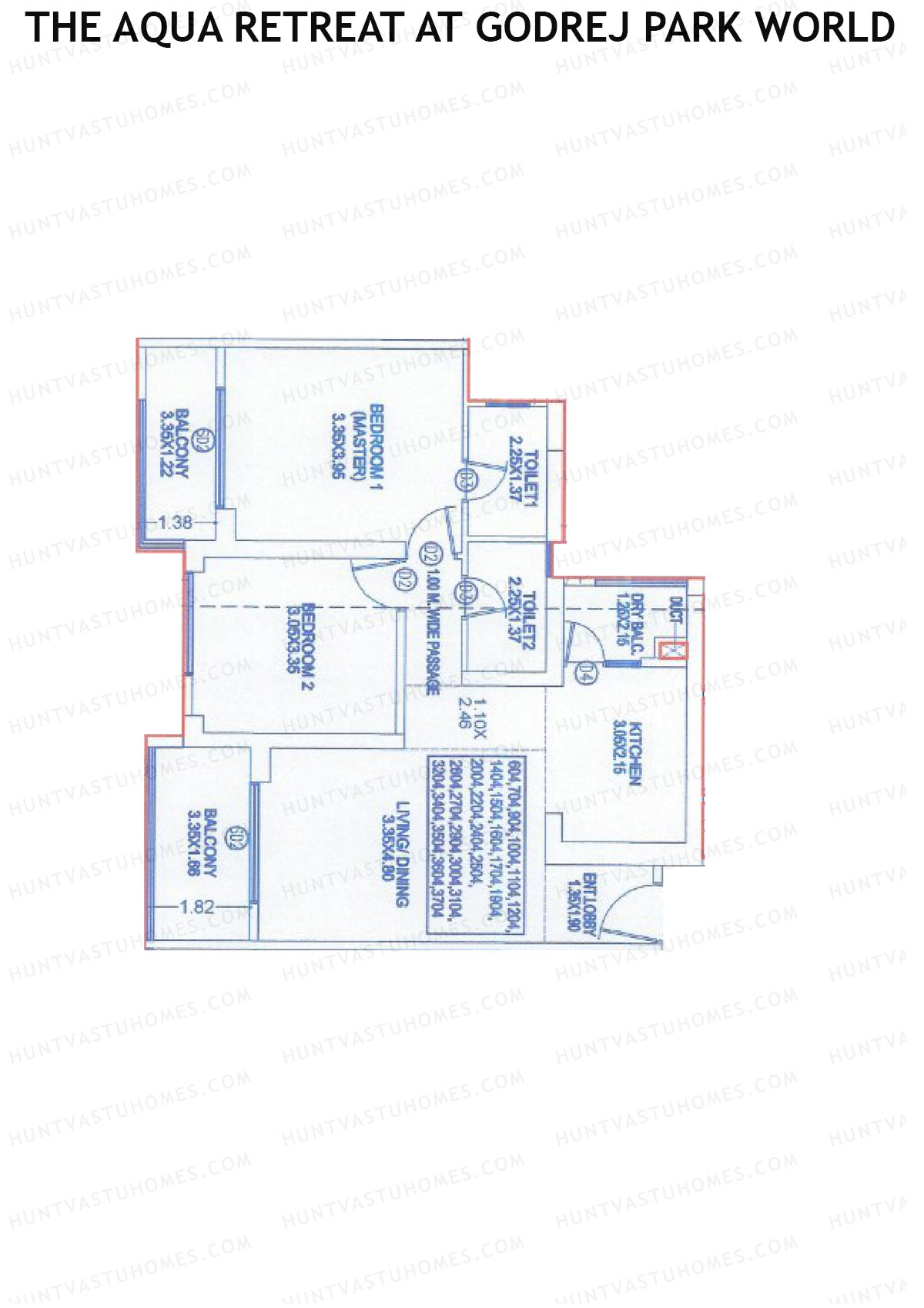 The Aqua Retreat at Godrej Park World, Tower 6 Wing L, Unit 2, 2BHK, Carpet Area 872   sq ft 