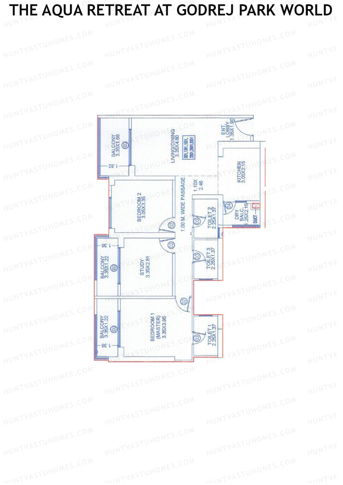 The Aqua Retreat at Godrej Park World, Tower 7 Wing M, Unit 1, 2BHK, Carpet Area 1116   sq ft 