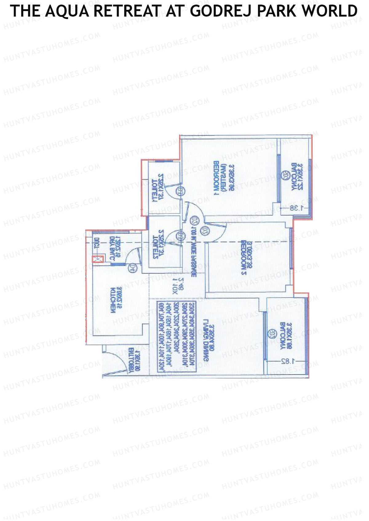 The Aqua Retreat at Godrej Park World, Tower 7 Wing M, Unit 3, 2BHK, Carpet Area 868   sq ft 