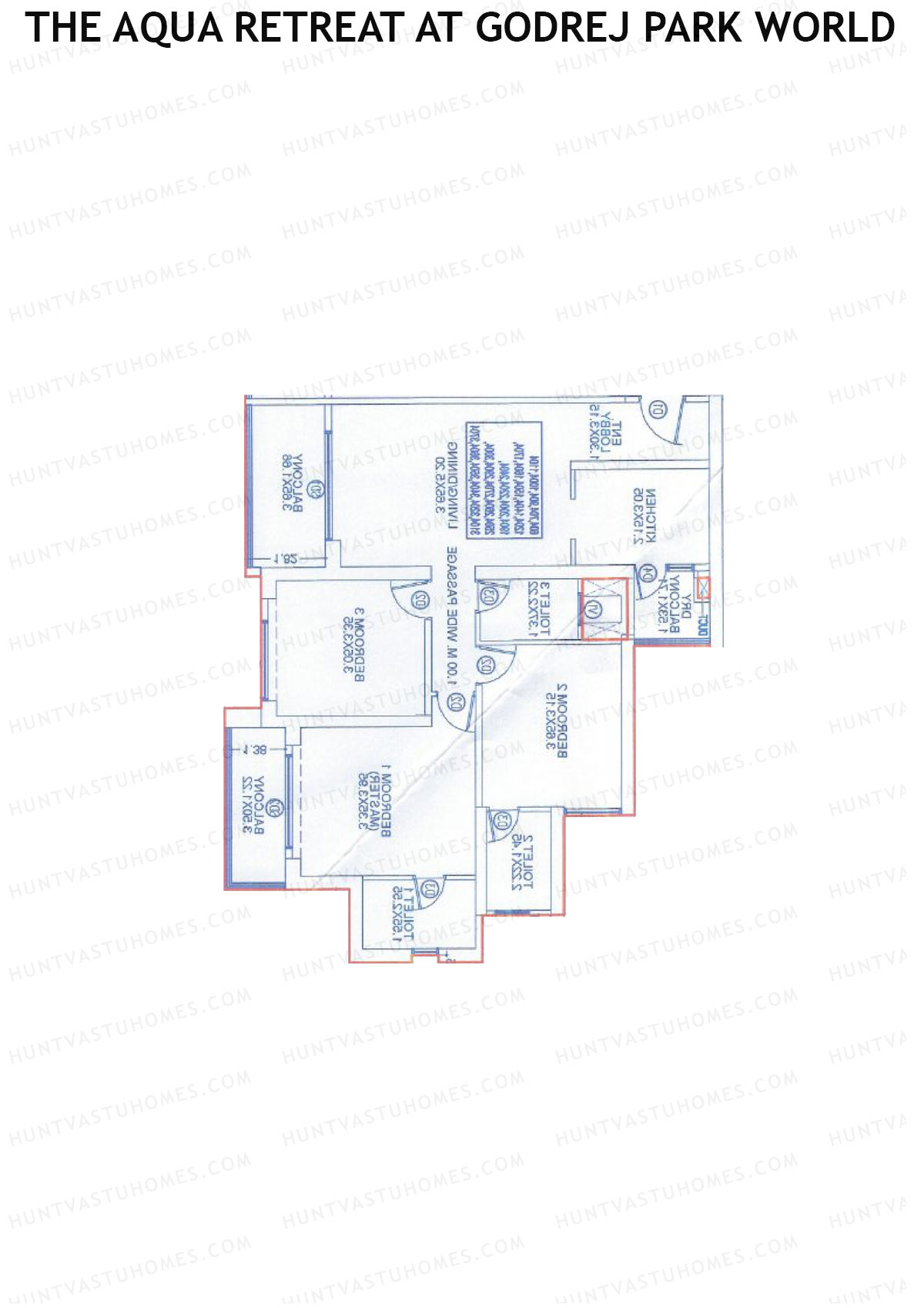 The Aqua Retreat at Godrej Park World, Tower 7 Wing N, Unit 1, 3BHK, Carpet Area 1081   sq ft 