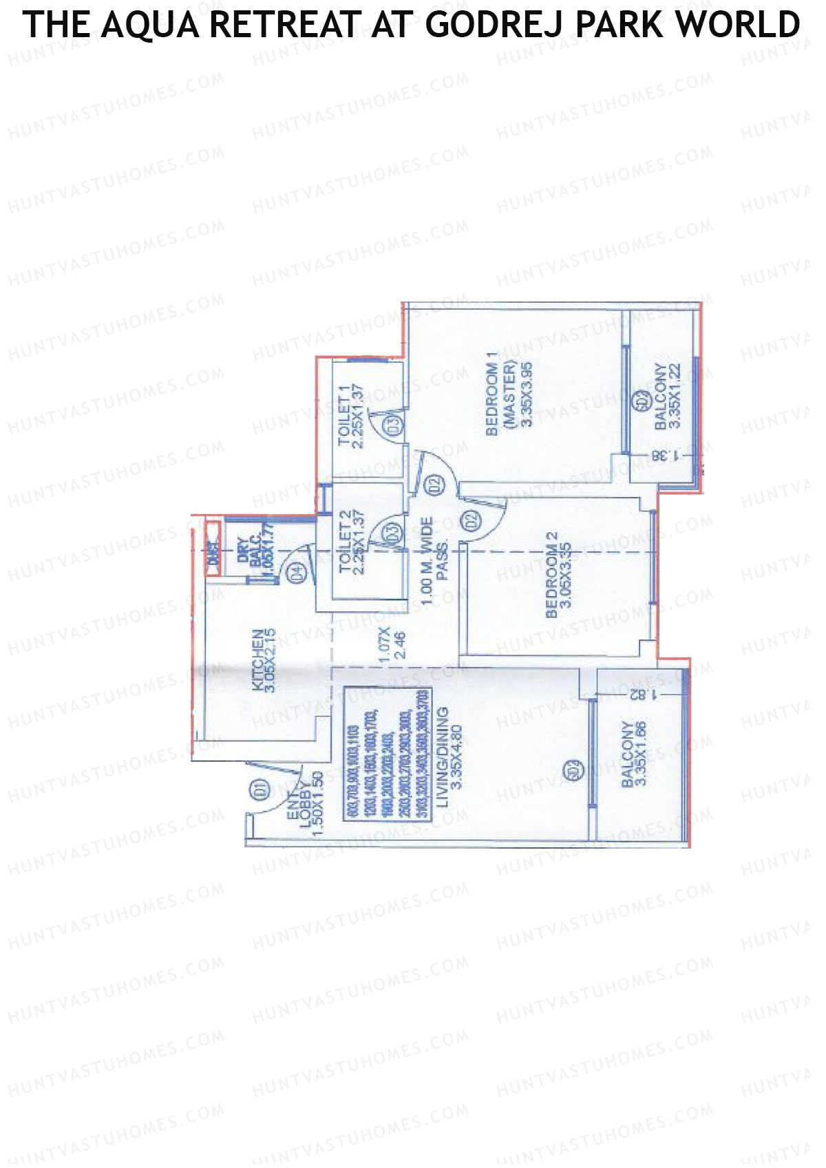 The Aqua Retreat at Godrej Park World, Tower 7 Wing N, Unit 3, 2BHK, Carpet Area 860   sq ft 