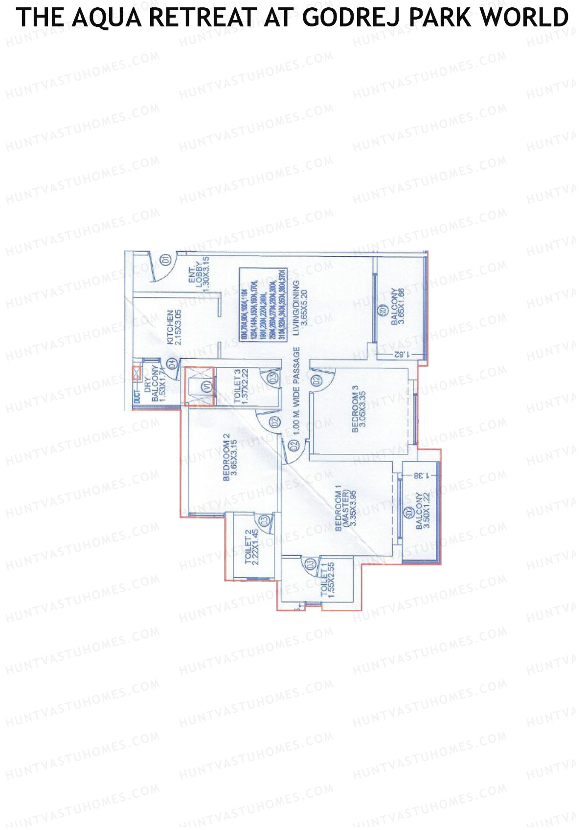 The Aqua Retreat at Godrej Park World, Tower 7 Wing N, Unit 4, 3BHK, Carpet Area 1081   sq ft 