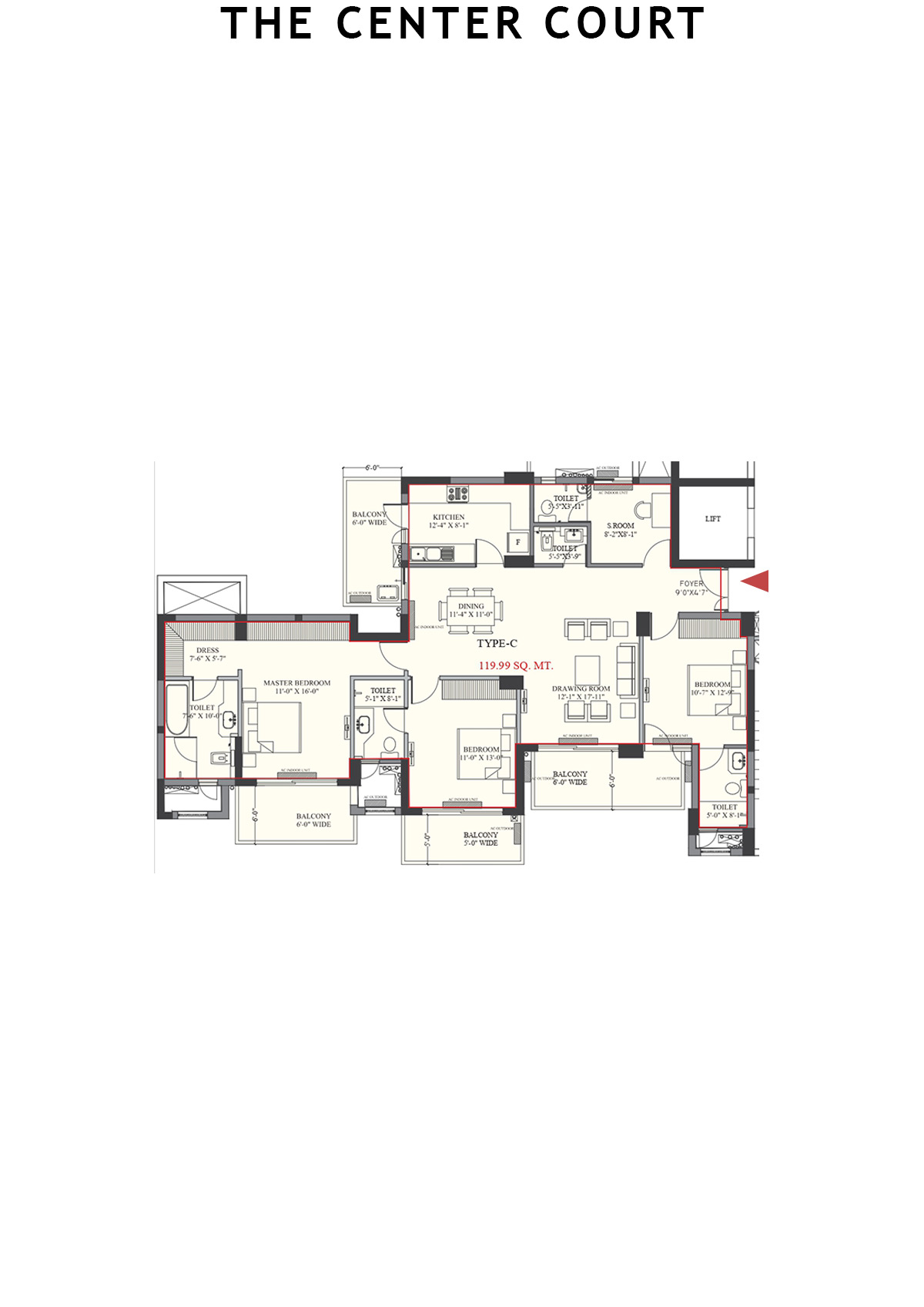 The Center Court Tower 2 Unit 3 (Type C) Floor Plan