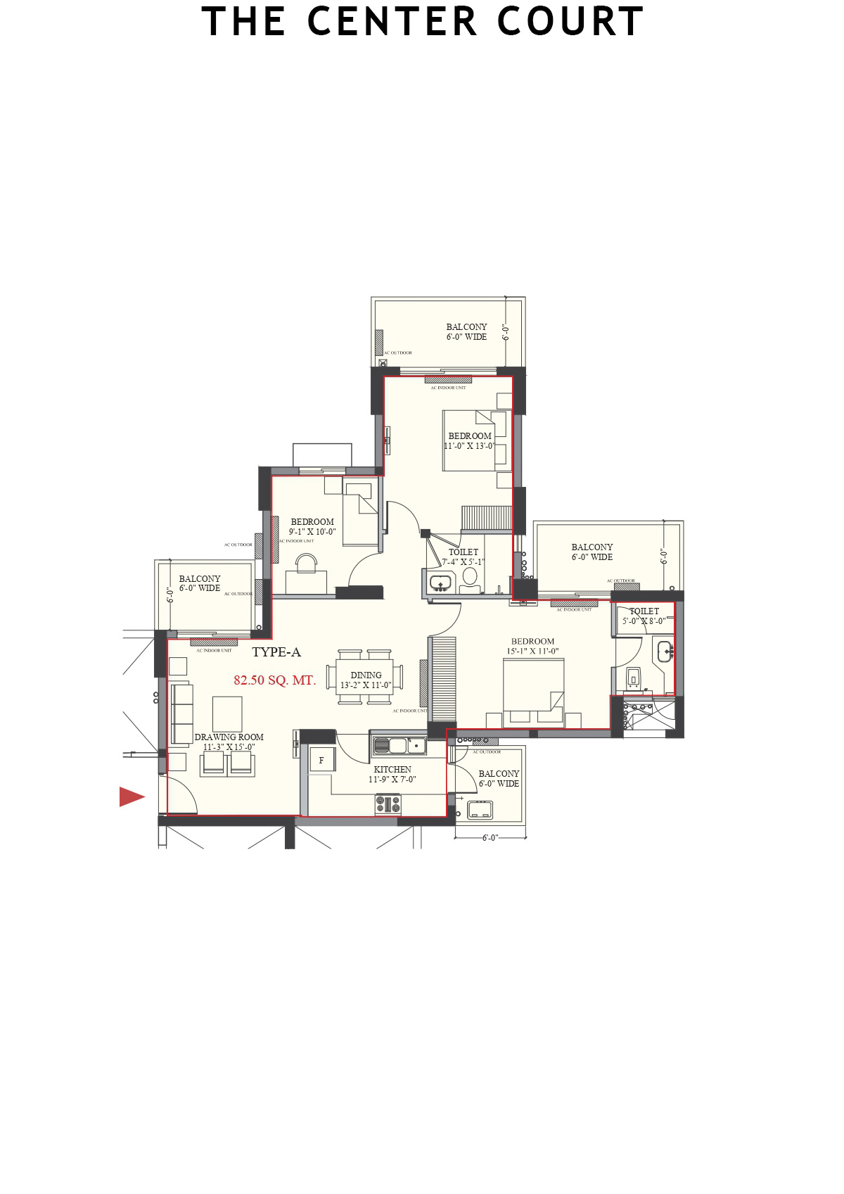 The Center Court Tower 3 Unit 10 (Type A) Floor Plan