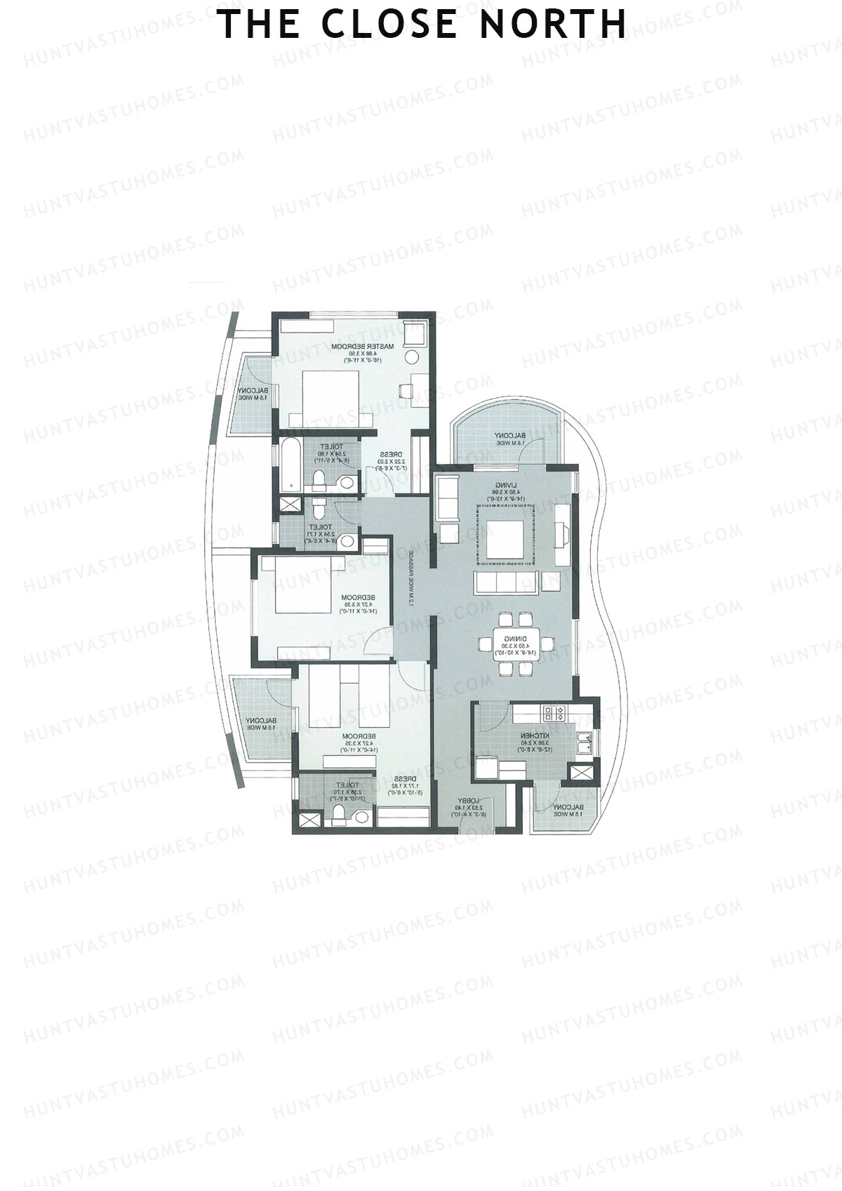 The Close North, Tower N10, Unit 3, 3BHK, Super Area 2093   sq ft 