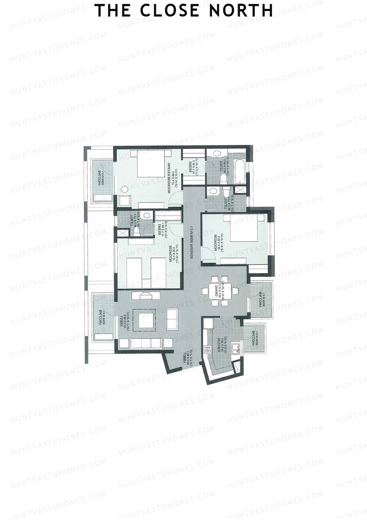 The Close North, Tower N16, Unit 1, 3BHK, Super Area 1997   sq ft 