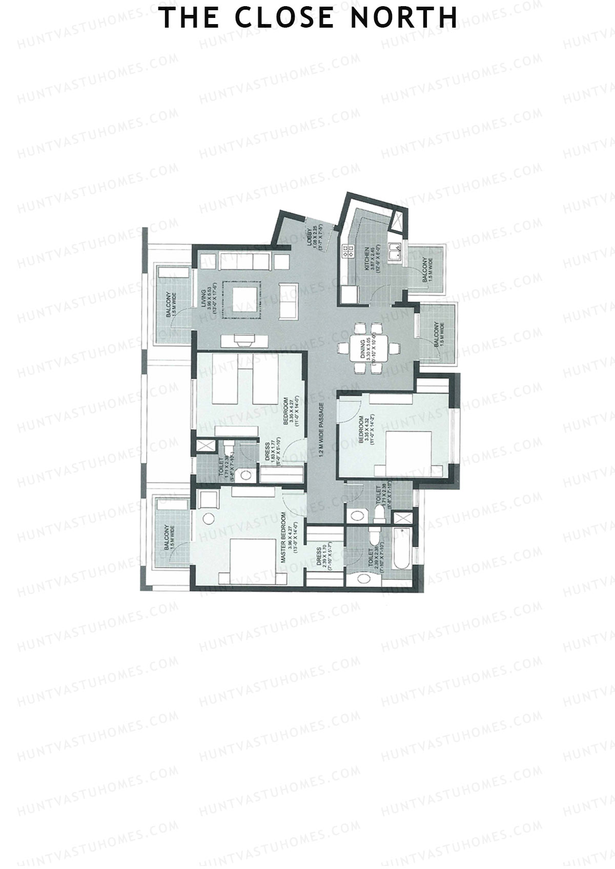 The Close North, Tower N16, Unit 2, 3BHK, Super Area 1997   sq ft 