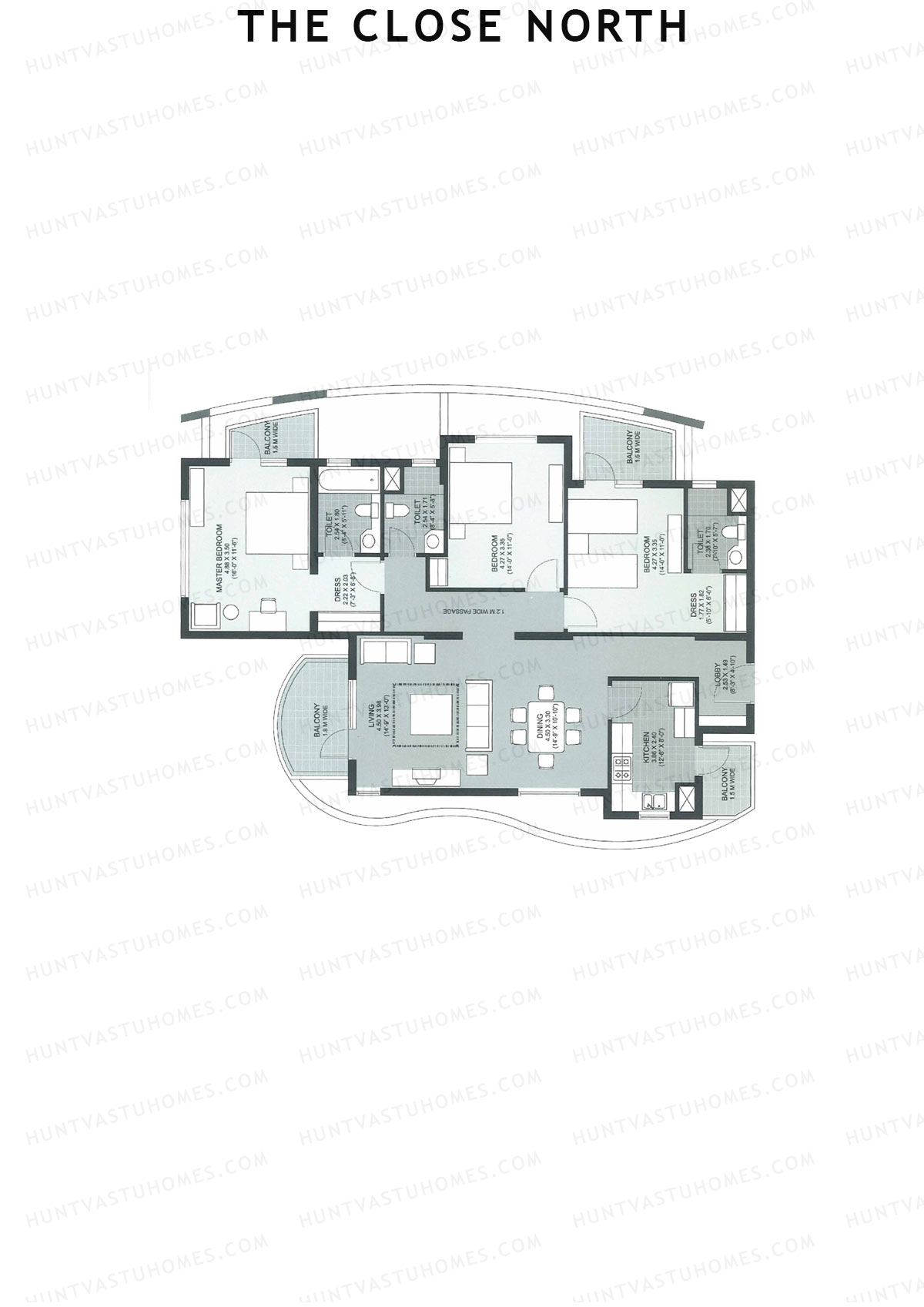 The Close North, Tower N16, Unit 3, 3BHK, Super Area 2093   sq ft 