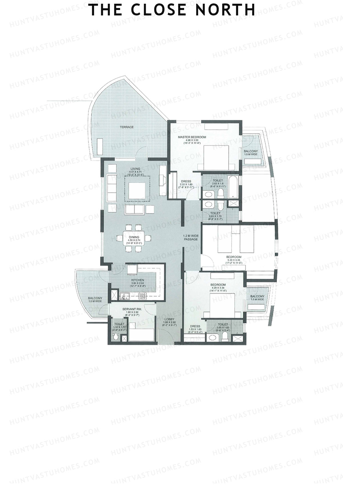 The Close North, Tower N1, Unit 3, 3BHK, Super Area 2480   sq ft 