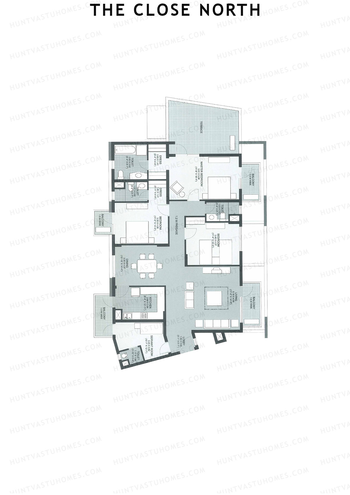 The Close North, Tower N2, Unit 2, 3BHK, Super Area 2491   sq ft 