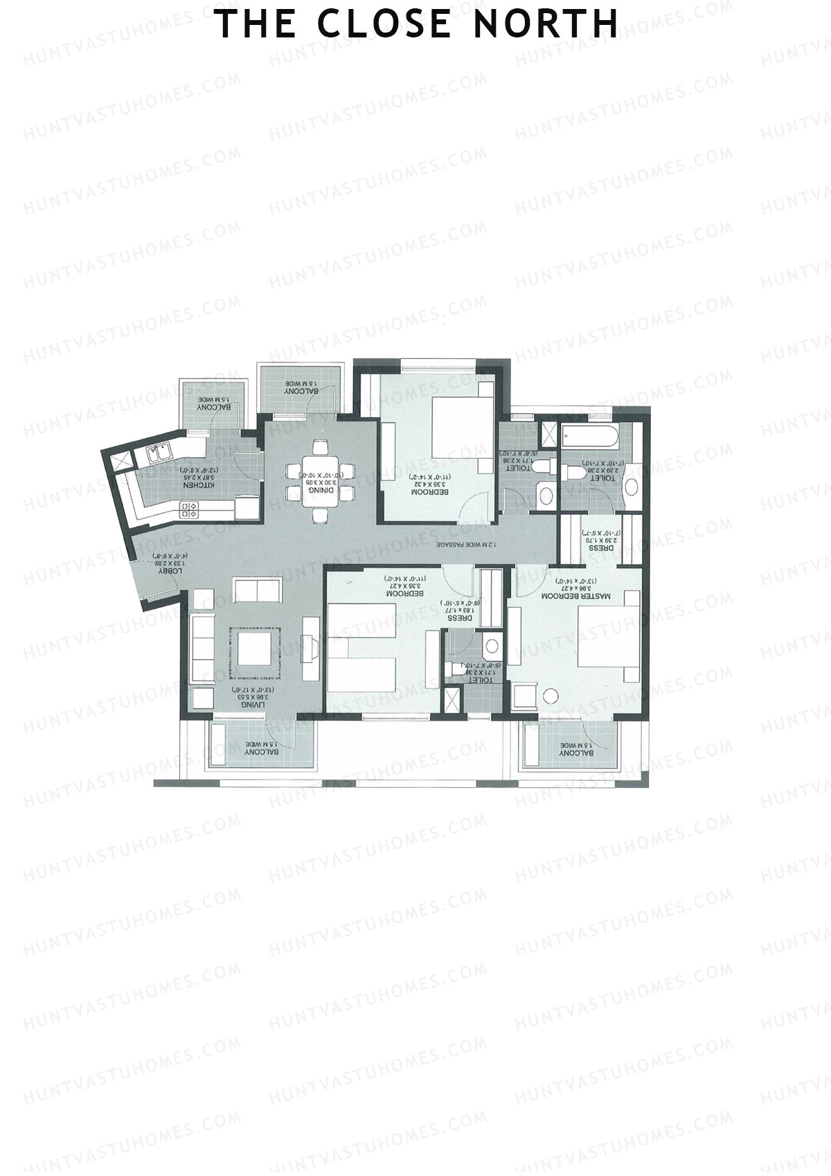 The Close North, Tower N7, Unit 2, 3BHK, Super Area 1997   sq ft 