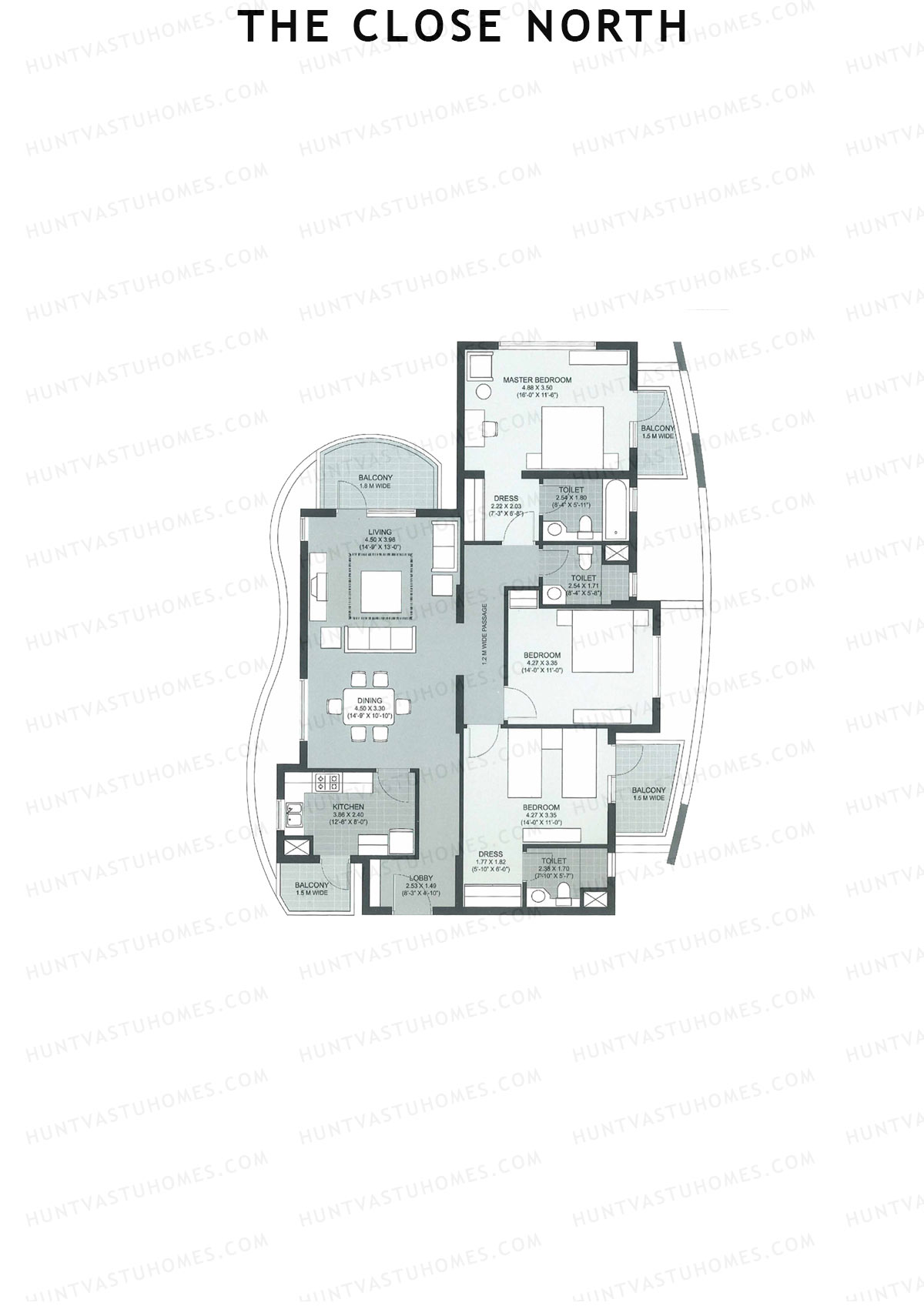 The Close North, Tower N7, Unit 3, 3BHK, Super Area 2093   sq ft 