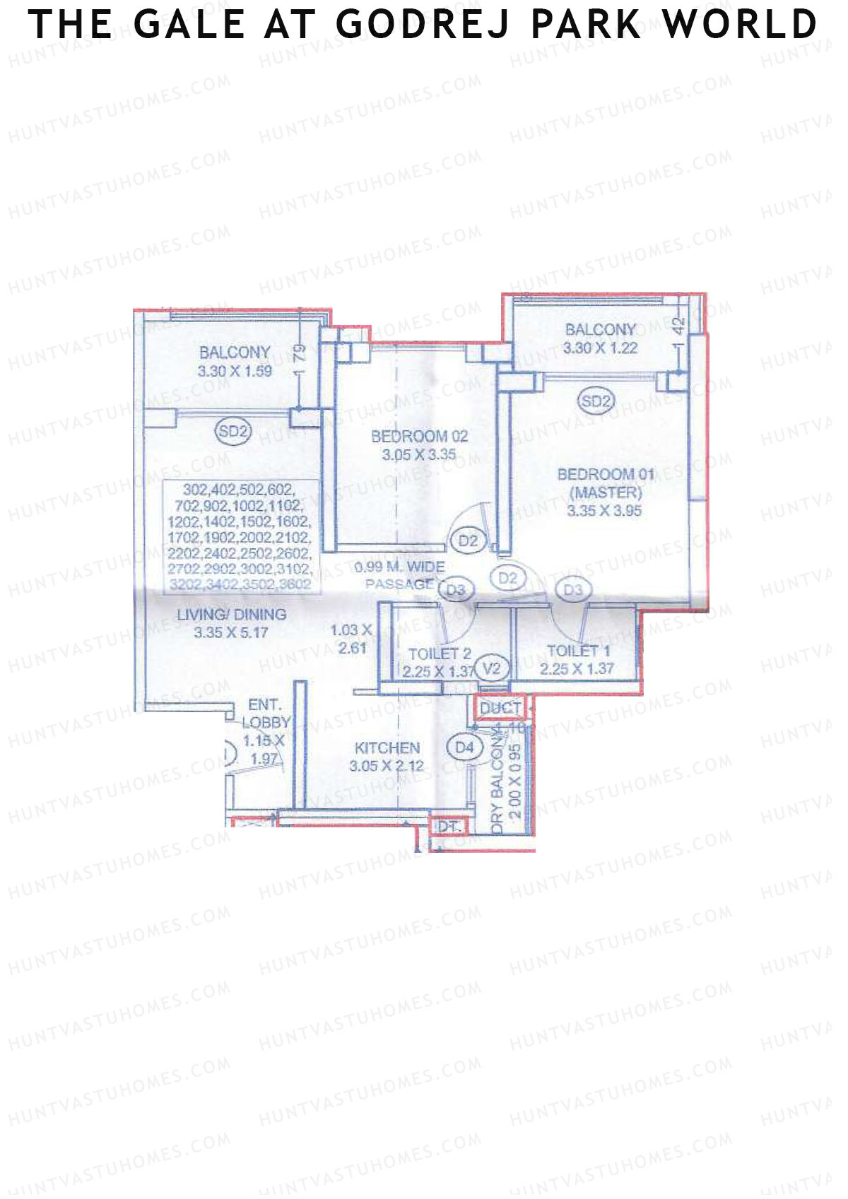 The Gale At Godrej Park World, Tower 1 Wing A, Unit 2, 2BHK, Carpet Area 733   sq ft 