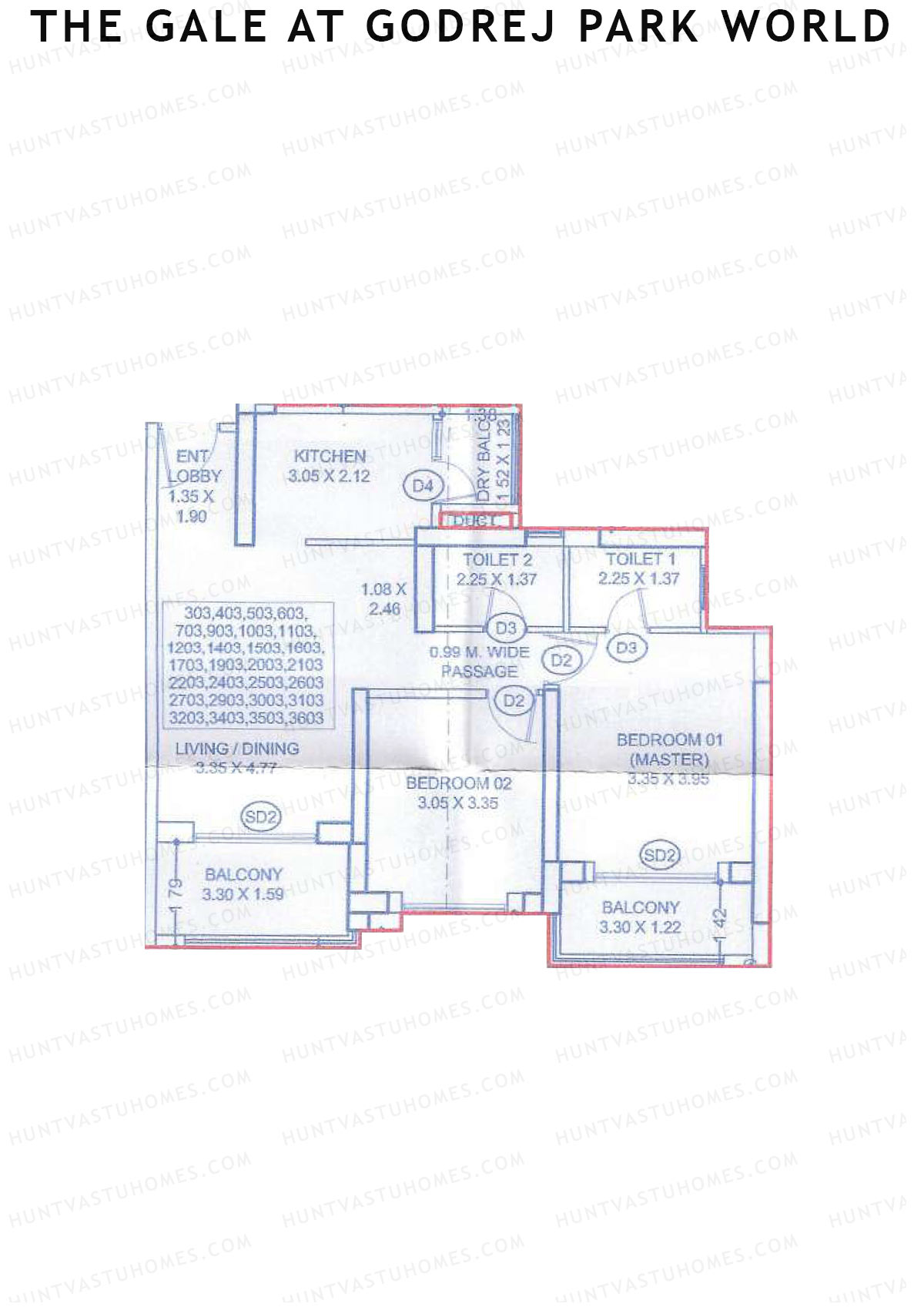 The Gale At Godrej Park World, Tower 1 Wing A, Unit 3, 2BHK, Carpet Area 721   sq ft 
