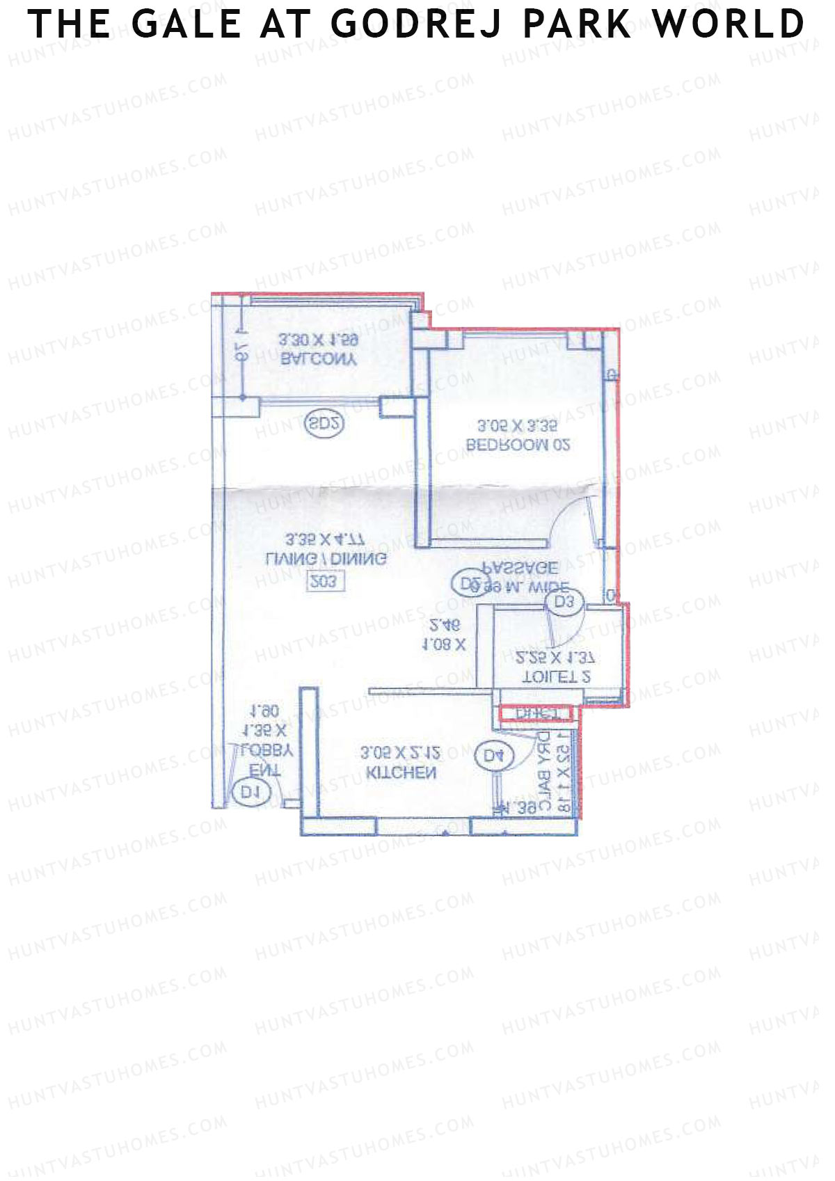 The Gale At Godrej Park World, Tower 1 Wing B, Unit 2, 1BHK, Carpet Area 520   sq ft 