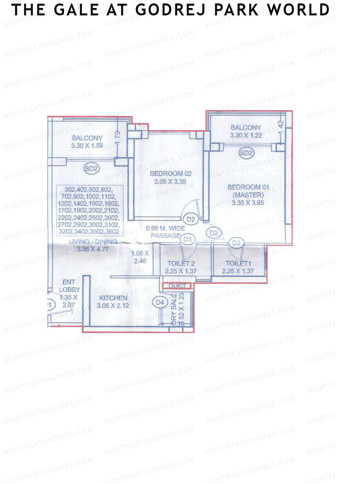 The Gale At Godrej Park World, Tower 1 Wing B, Unit 2, 2BHK, Carpet Area 725   sq ft 