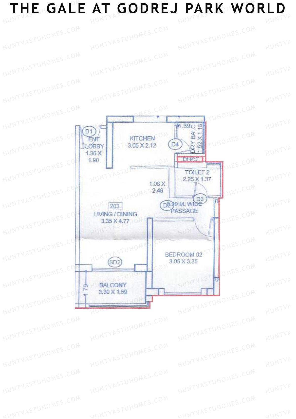 The Gale At Godrej Park World, Tower 1 Wing B, Unit 3, 1BHK, Carpet Area 516   sq ft 