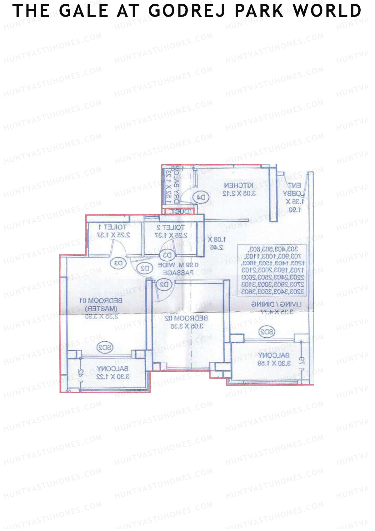 The Gale At Godrej Park World, Tower 1 Wing B, Unit 4, 2BHK, Carpet Area 905   sq ft 