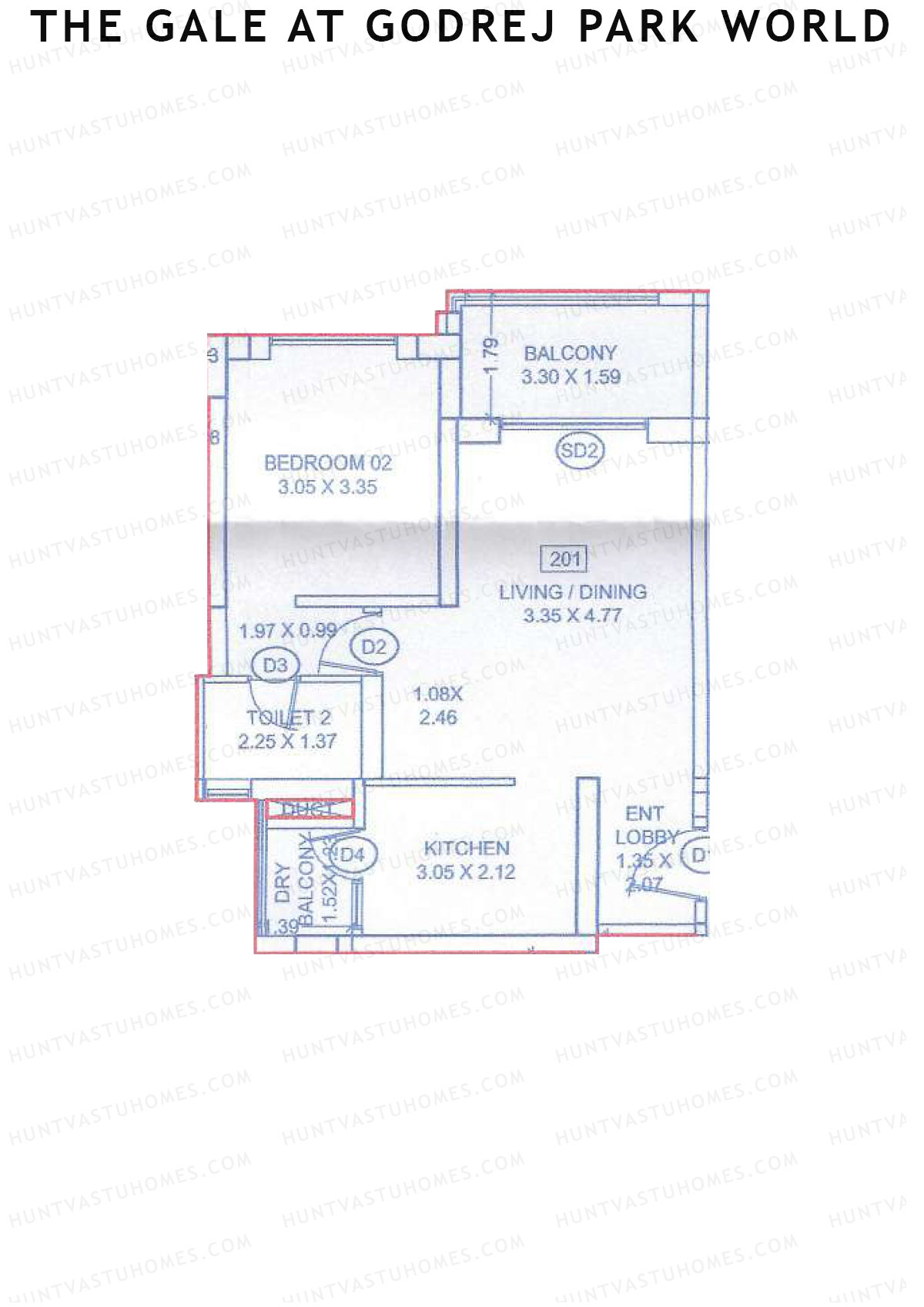 The Gale At Godrej Park World, Tower 2 Wing C, Unit 1, 1BHK, Carpet Area 520   sq ft 