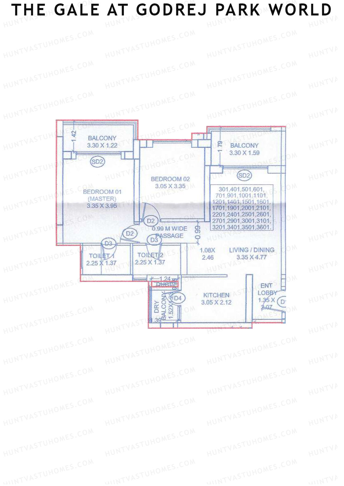 The Gale At Godrej Park World, Tower 2 Wing C, Unit 1, 2BHK, Carpet Area 725   sq ft 