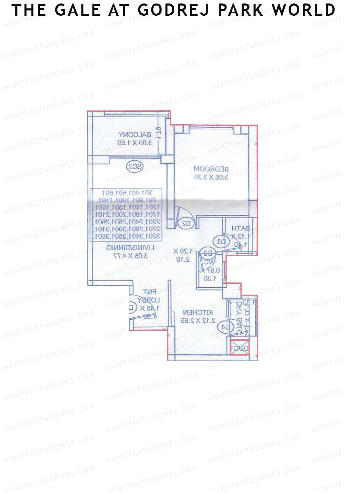 The Gale At Godrej Park World, Tower 2 Wing C, Unit 2, 1BHK, Carpet Area 485   sq ft 