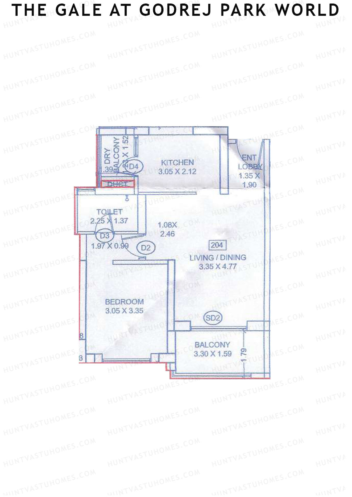 The Gale At Godrej Park World, Tower 2 Wing C, Unit 4, 1BHK, Carpet Area 516   sq ft 
