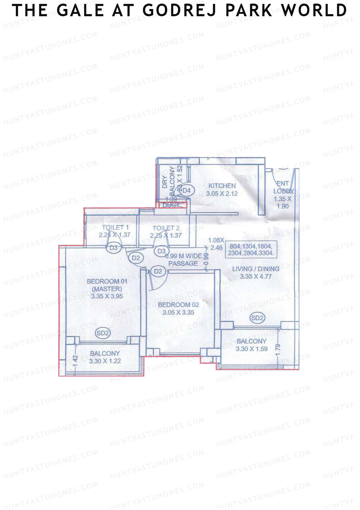The Gale At Godrej Park World, Tower 2 Wing C, Unit 4, 2BHK, Carpet Area 721   sq ft 