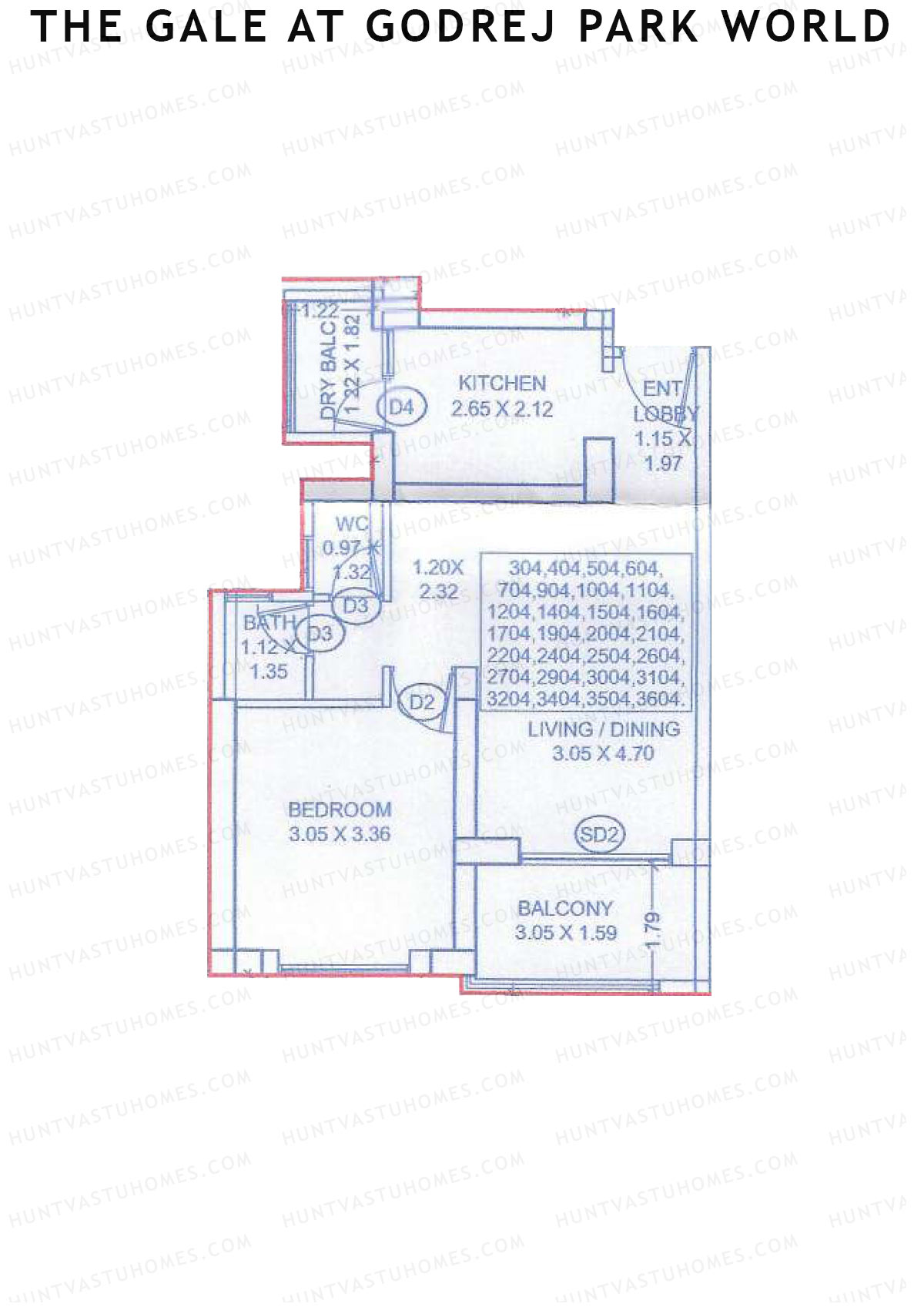 The Gale At Godrej Park World, Tower 2 Wing D, Unit 4, 1BHK, Carpet Area 486   sq ft 