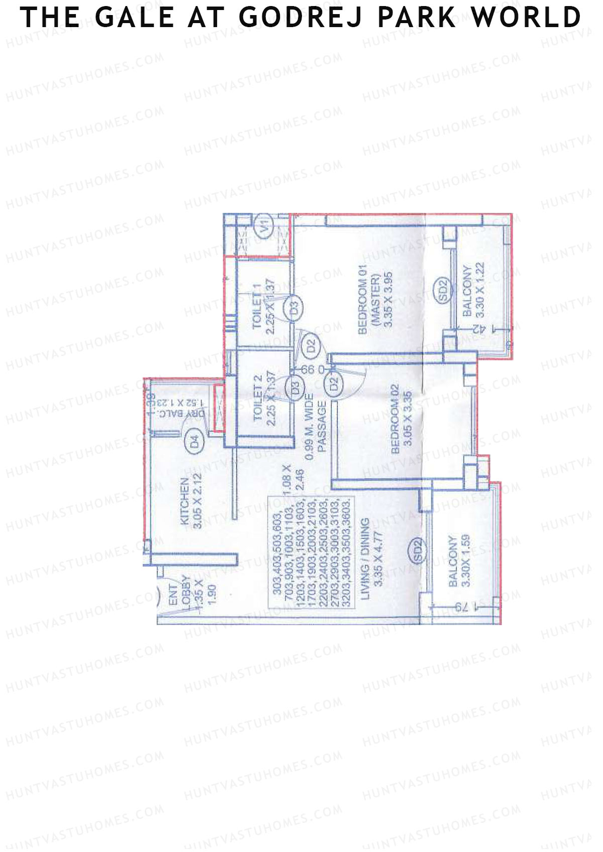 The Gale At Godrej Park World, Tower 3 Wing E, Unit 3, 2BHK, Carpet Area 721   sq ft 