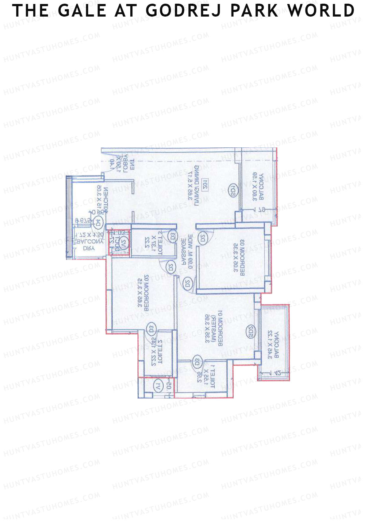 The Gale At Godrej Park World, Tower 4 Wing G, Unit 4, 3BHK, Carpet Area 905   sq ft 