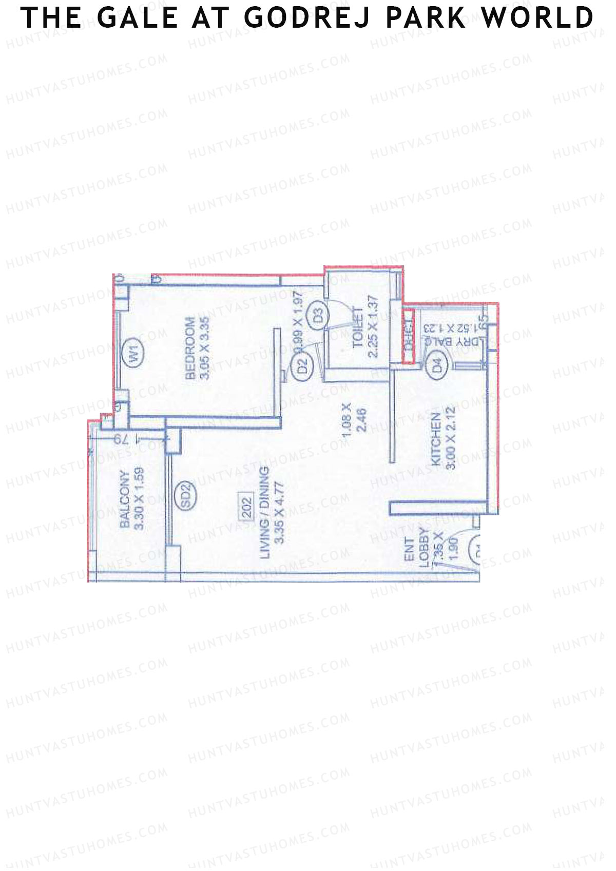 The Gale At Godrej Park World, Tower 4 Wing h, Unit 2, 1BHK, Carpet Area 516   sq ft 