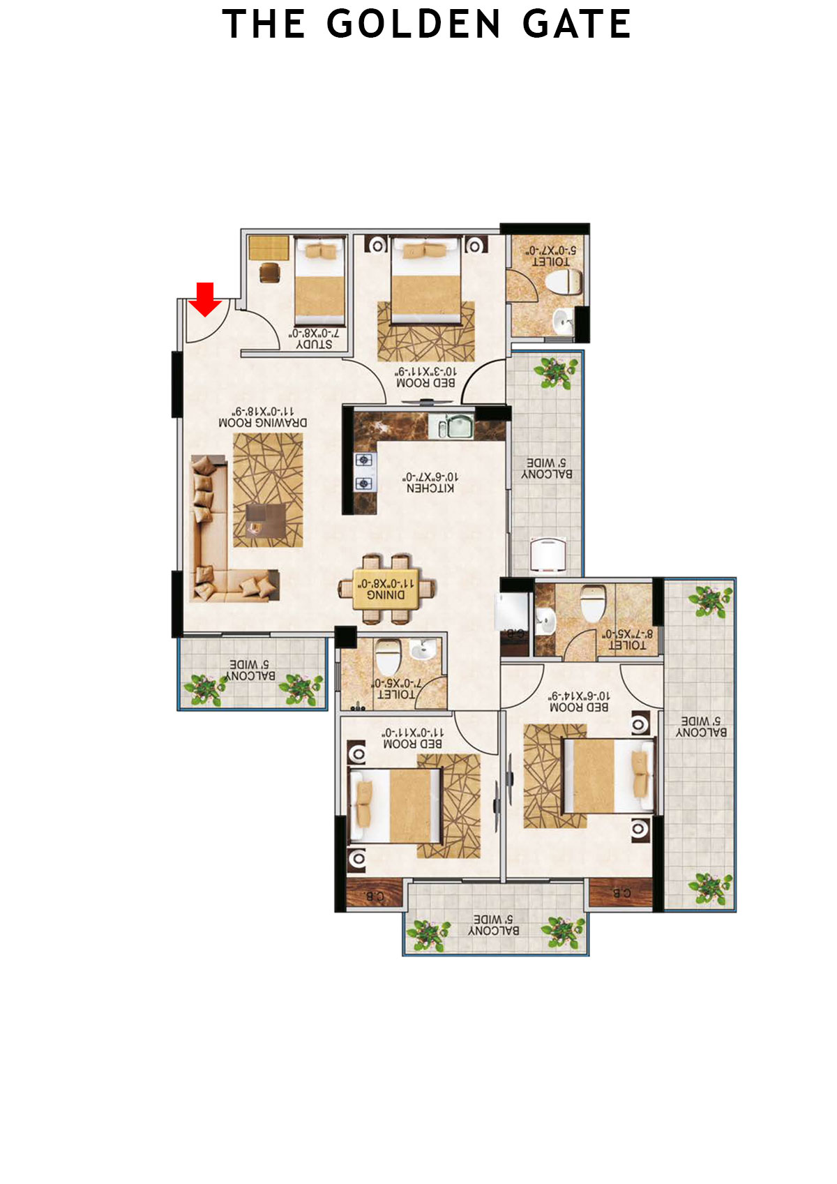 The Golden Gate Tower K1 Unit 1 (Type 1) Floor Plan