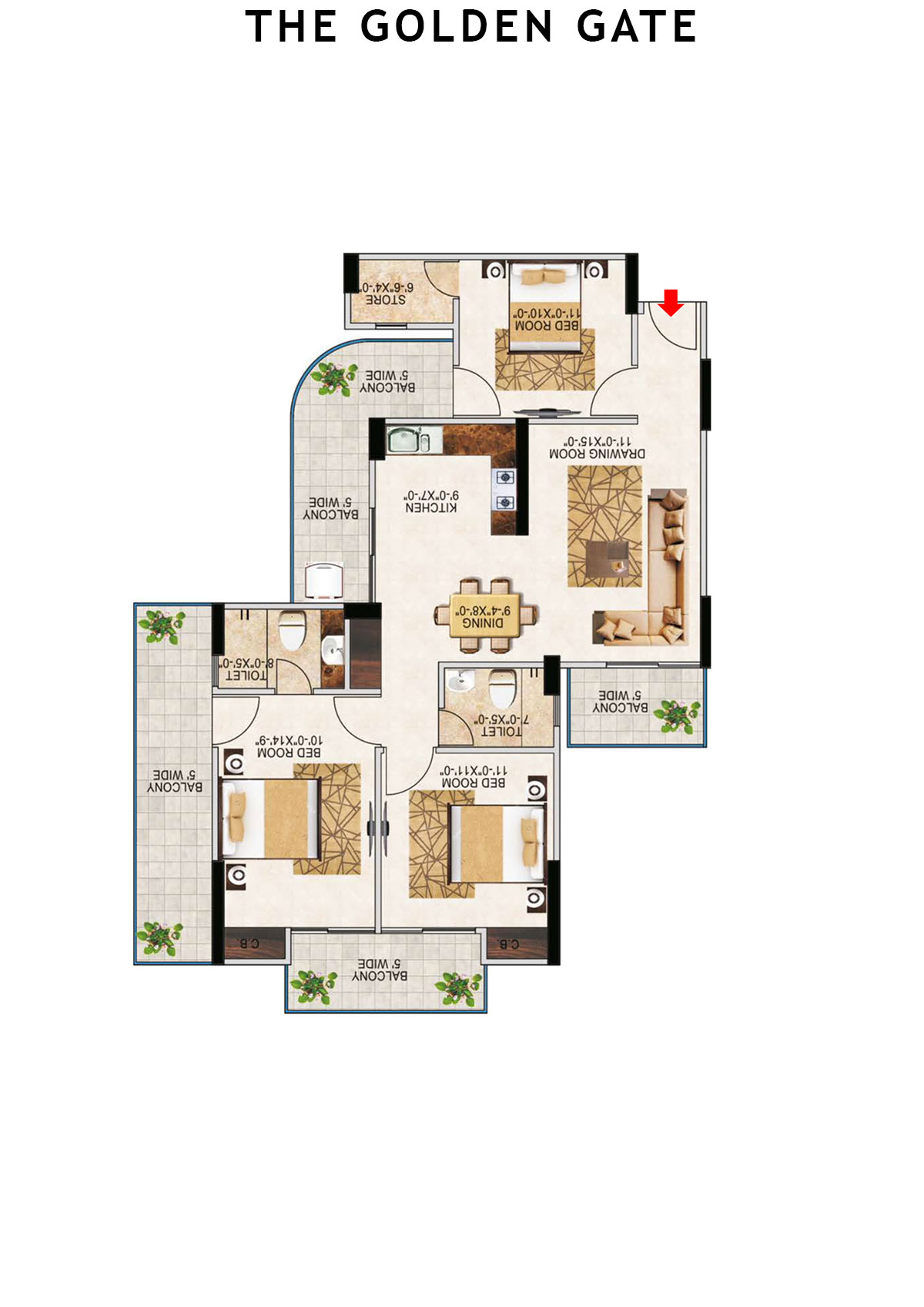 The Golden Gate Tower K1 Unit 2 (Type 2) Floor Plan