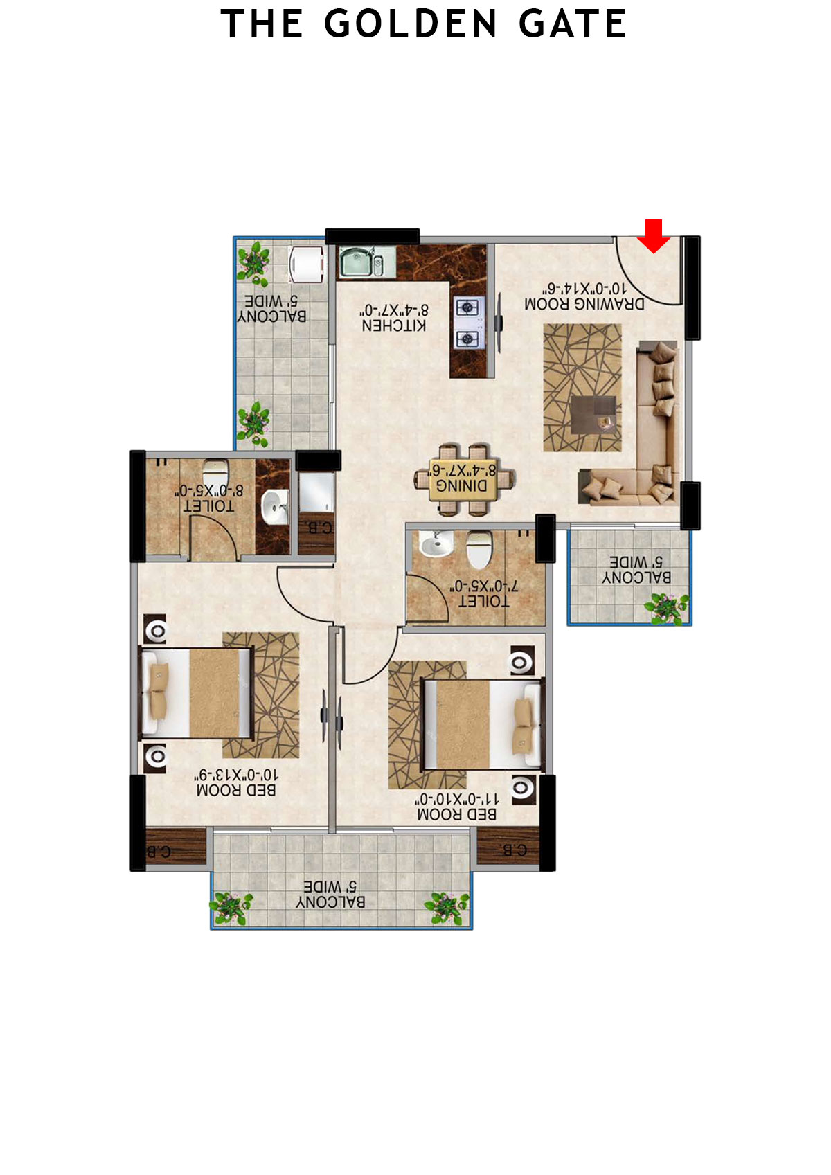 The Golden Gate Tower K1 Unit 3 (Type 4) Floor Plan