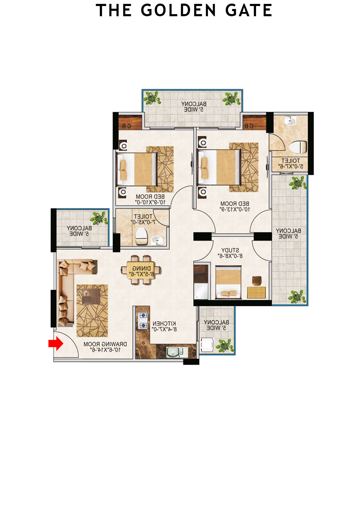 The Golden Gate Tower K1 Unit 6 (Type 3) Floor Plan