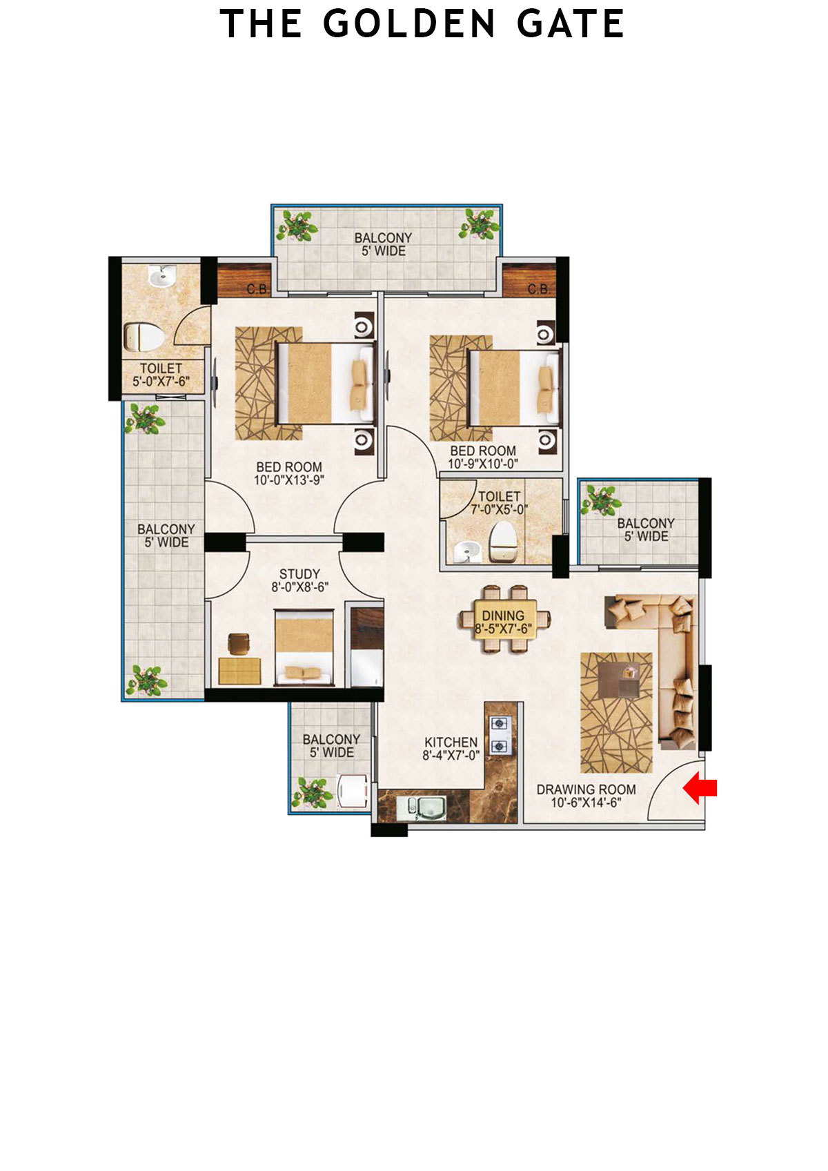 The Golden Gate Tower K2 Unit 11 (Type 3) Floor Plan
