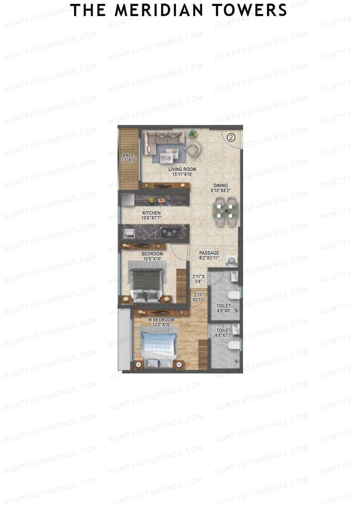 The Meridian Towers Wing A Unit 2 Floor Plan