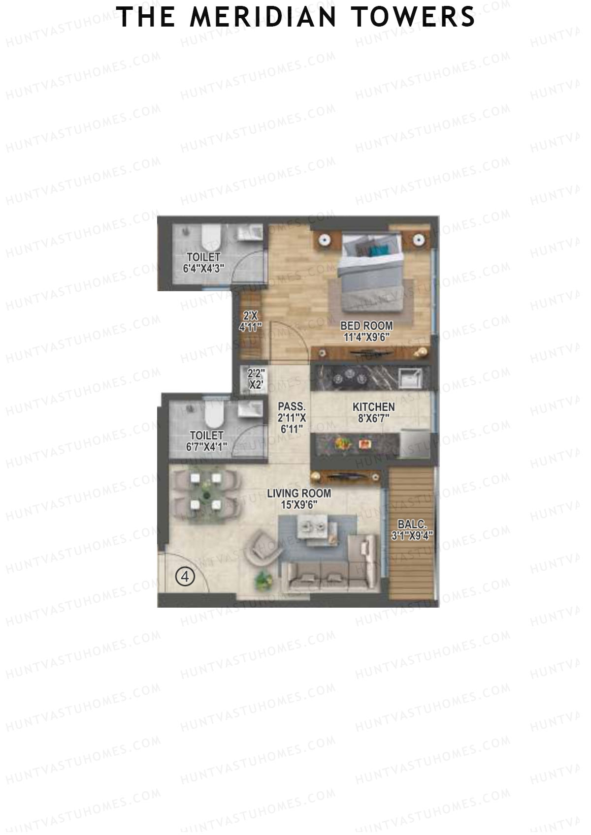 The Meridian Towers Wing A Unit 4 Floor Plan
