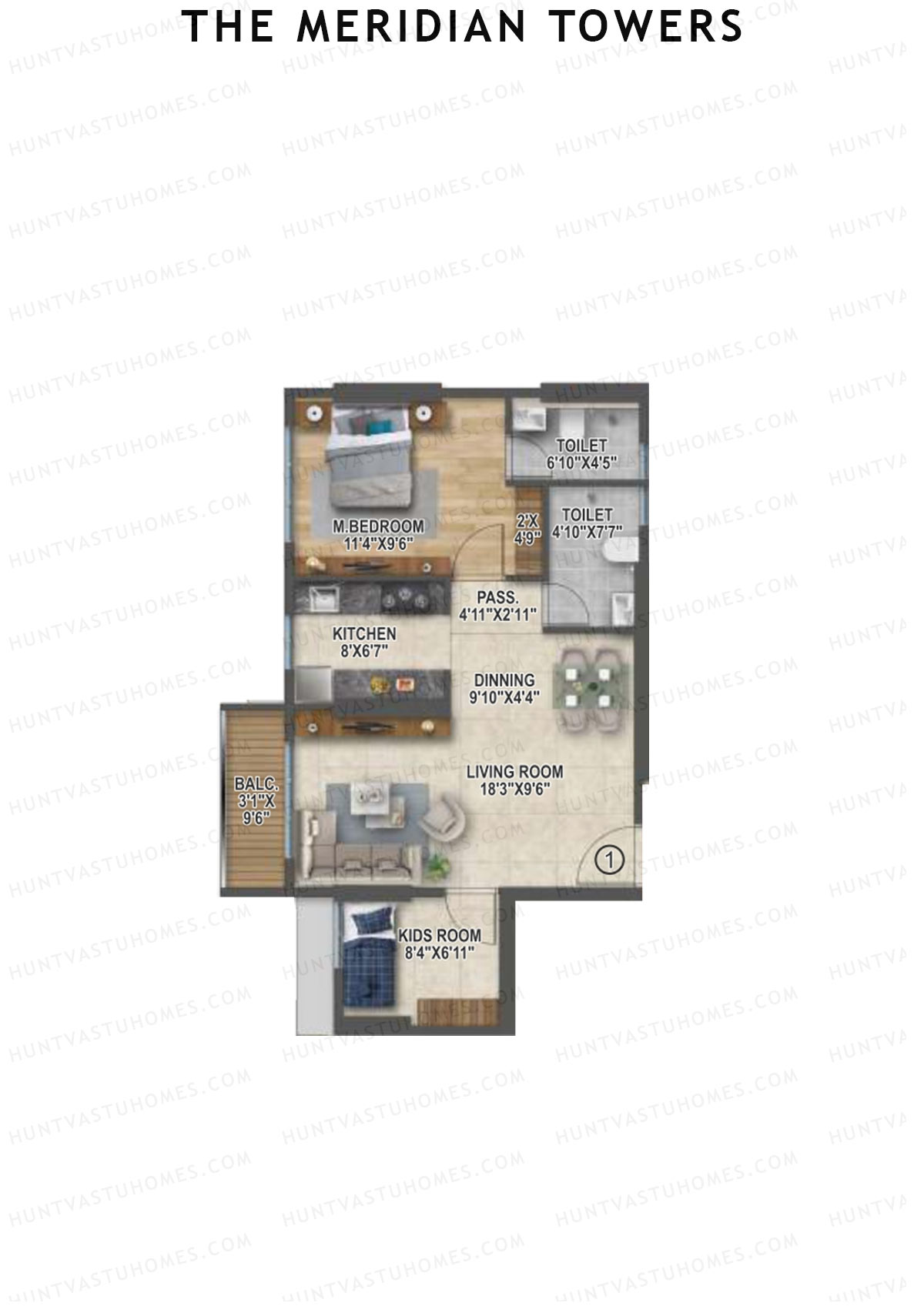The Meridian Towers Wing B Unit 1 Floor Plan