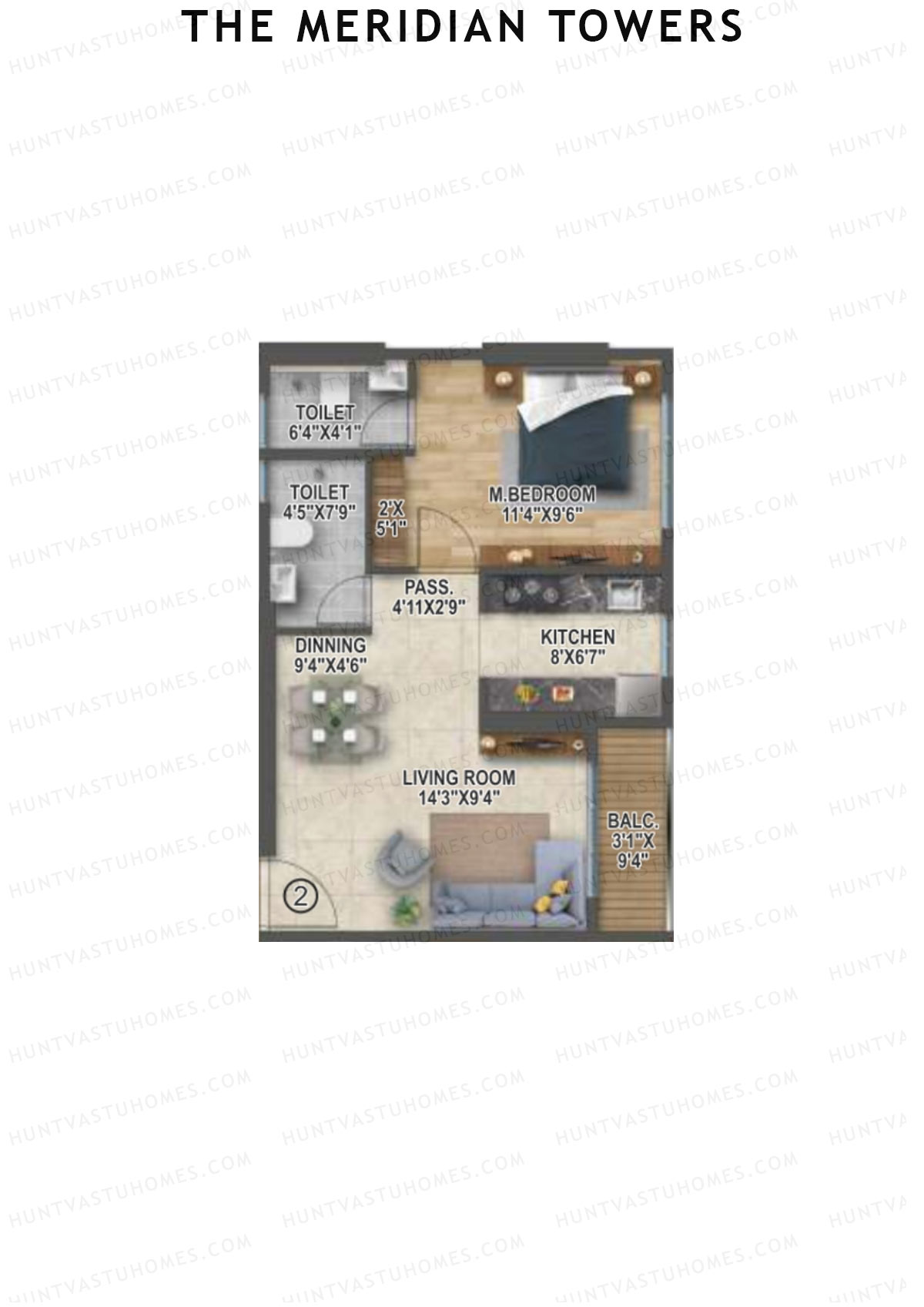 The Meridian Towers Wing B Unit 2 Floor Plan