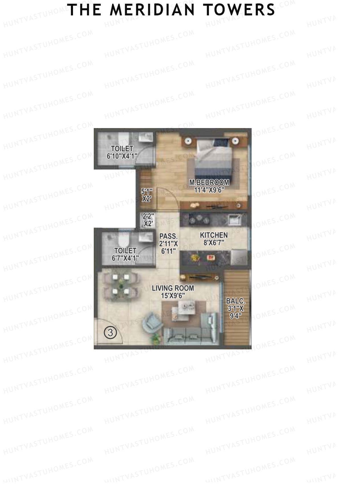 The Meridian Towers Wing B Unit 3 Floor Plan