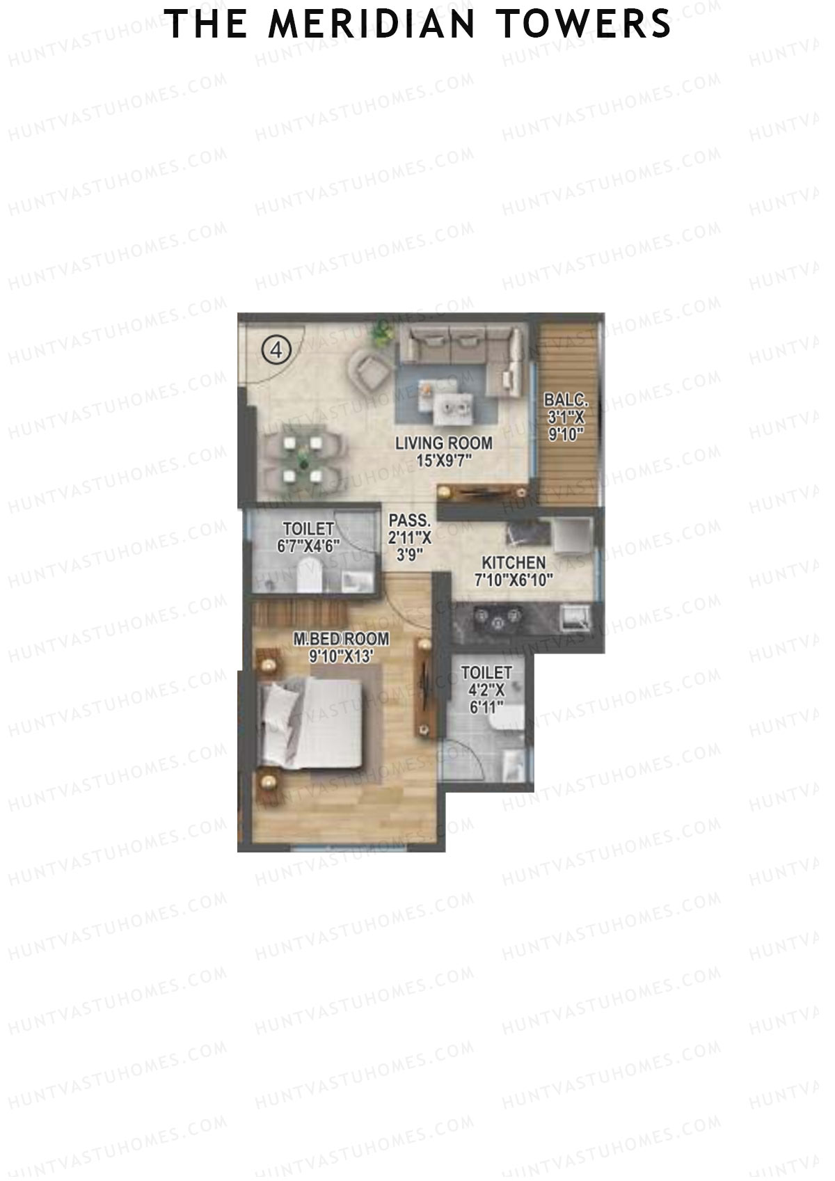 The Meridian Towers Wing B Unit 4 Floor Plan